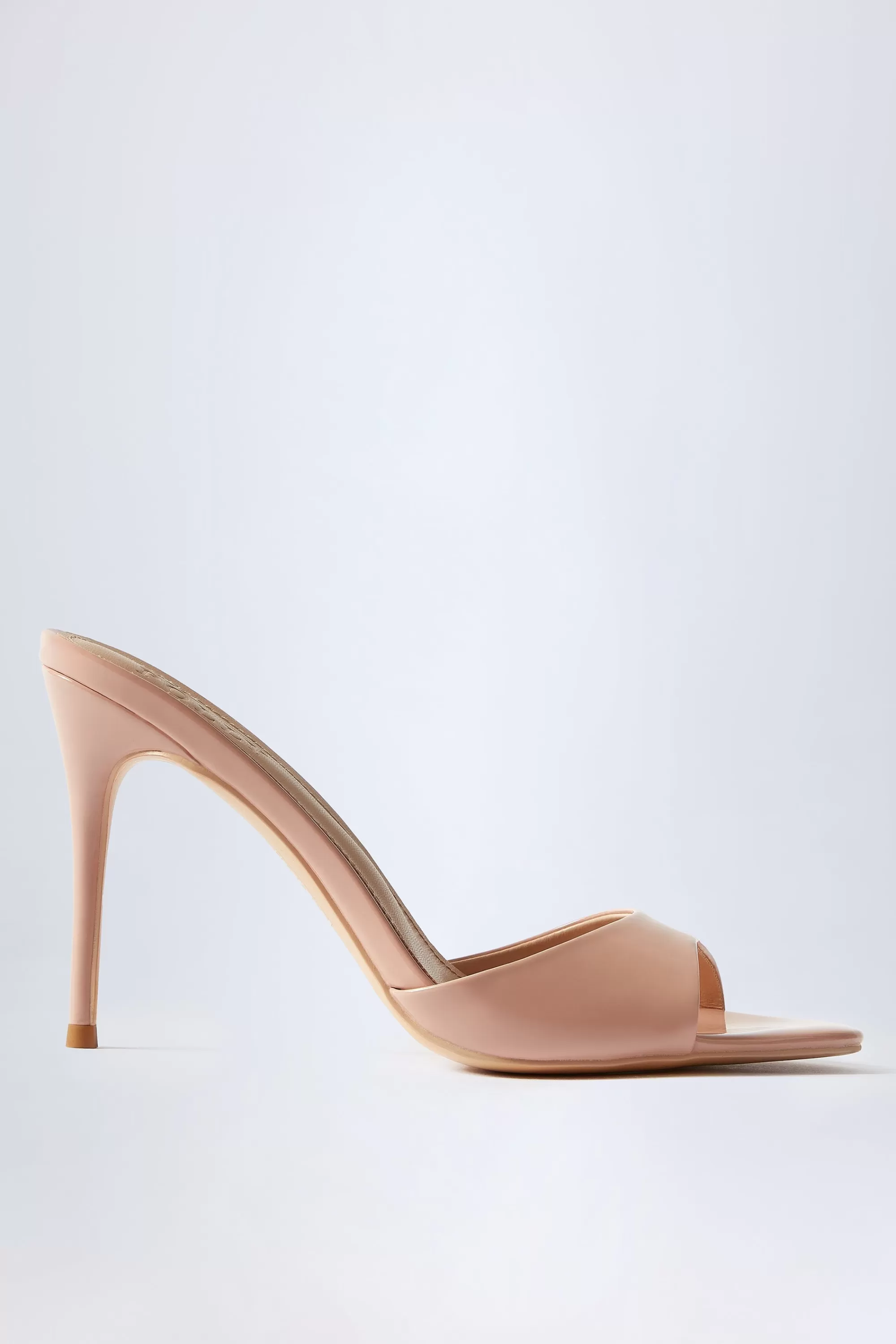 Oh Polly Almond-Toe Heeled Mules in Patent Pink PatentPink Store