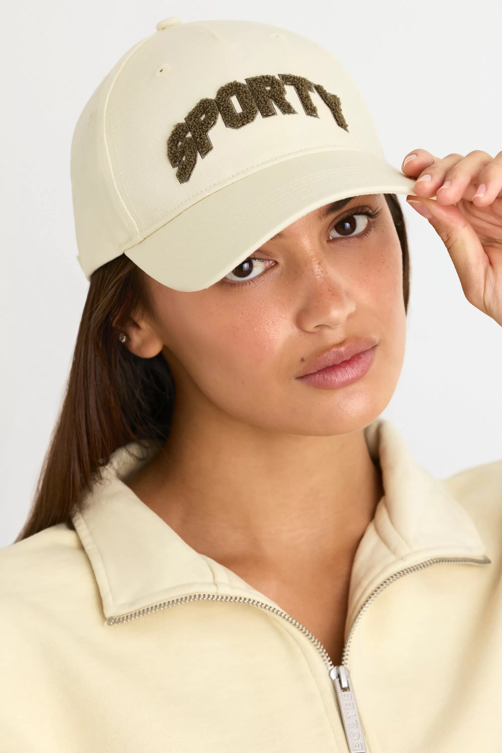 Oh Polly Appliqué Baseball Cap in Bone Shop