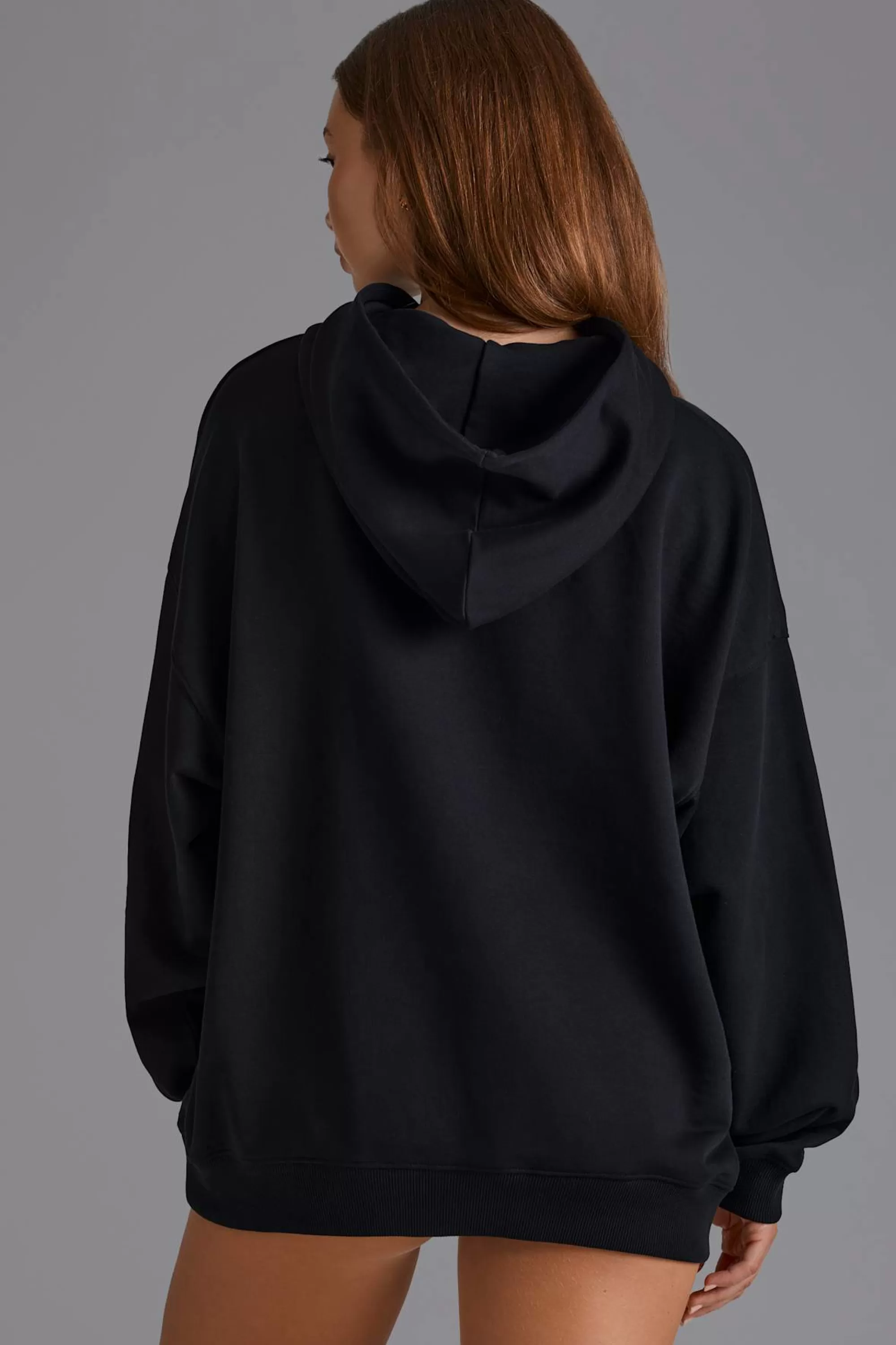 Oh Polly Appliqué Oversized Hoodie in Black Best