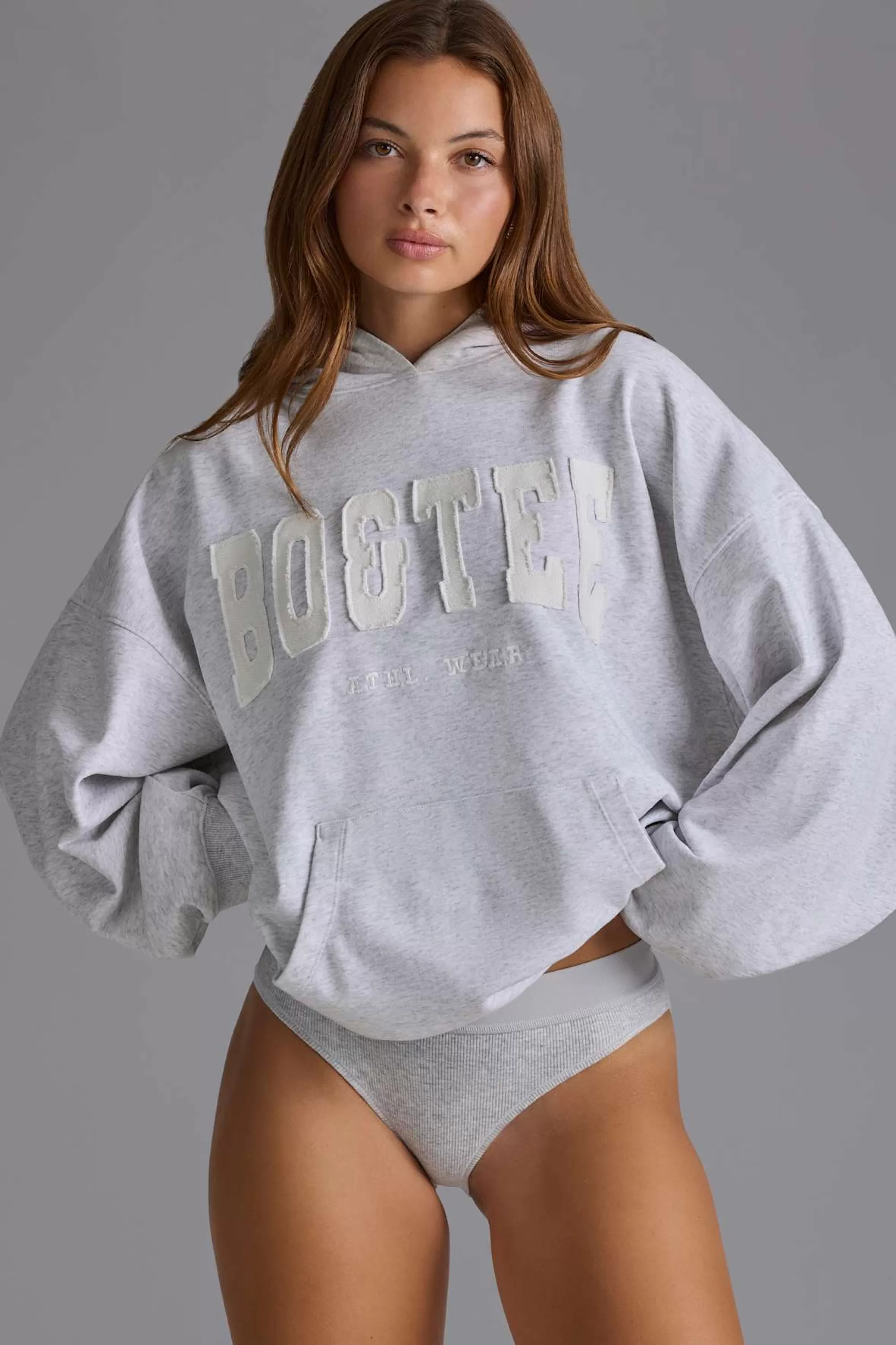 Oh Polly Appliqué Oversized Hoodie in Grey Marl GreyMarl Store