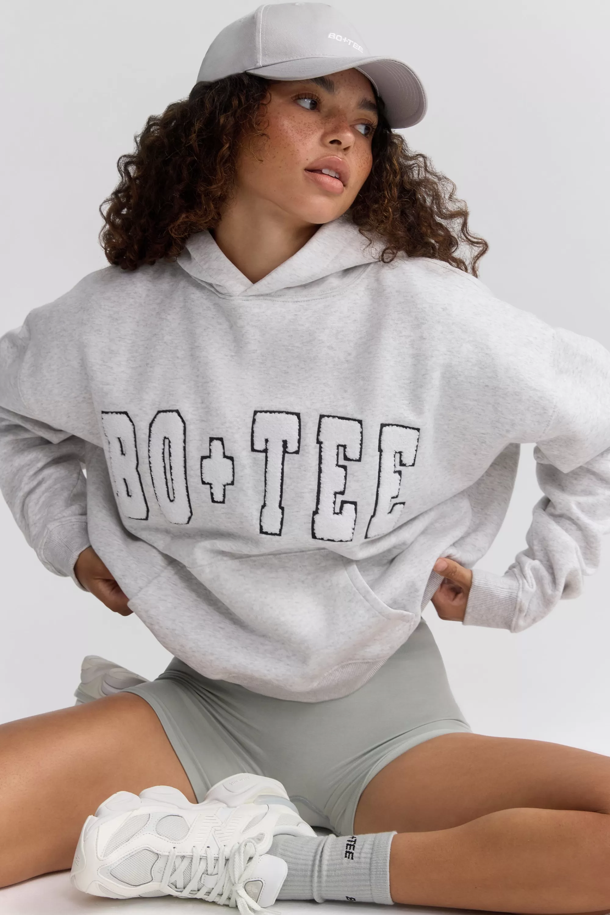 Oh Polly Appliqué Oversized Hoodie in Heather Grey HeatherGrey Sale