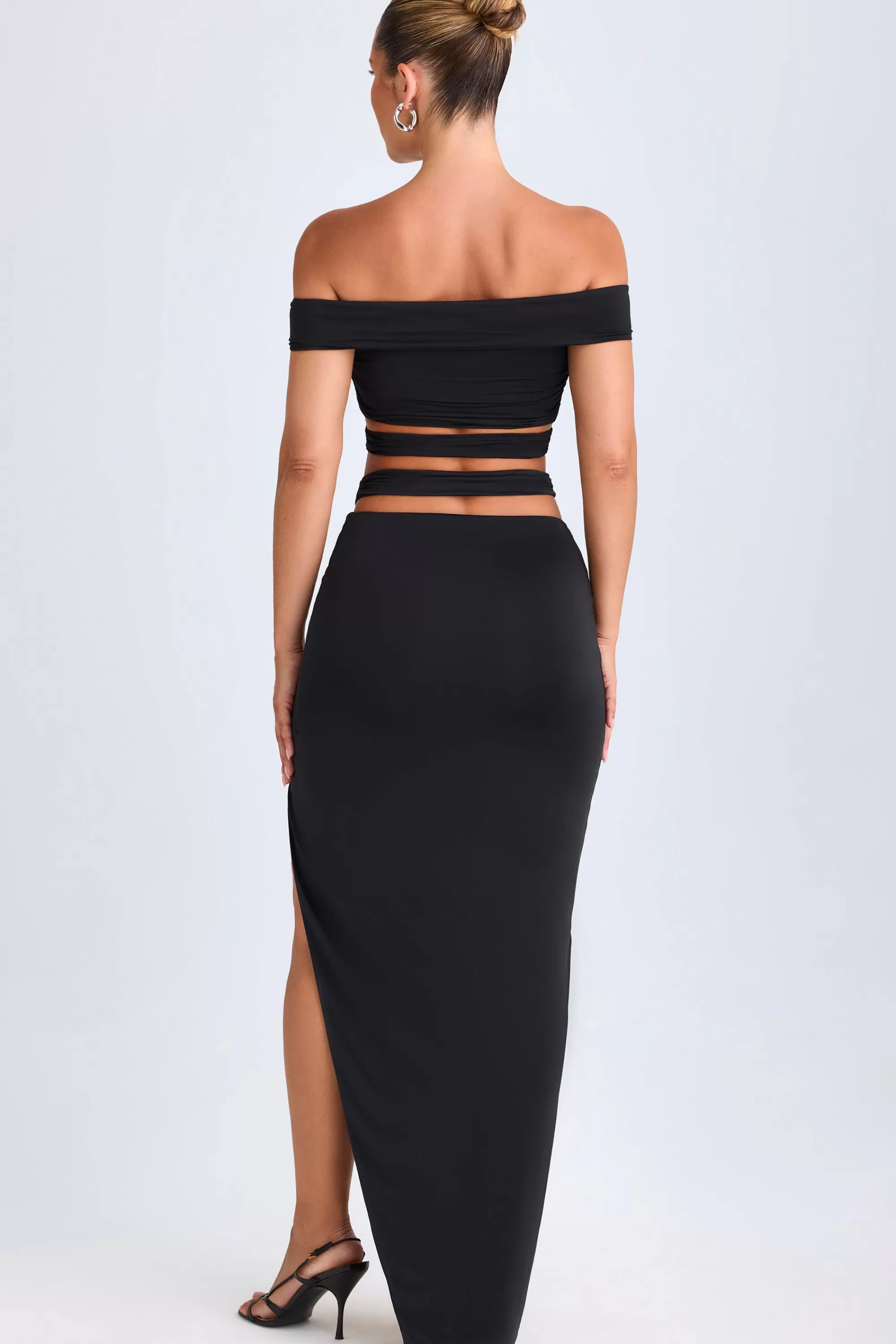 Oh Polly Asymmetric Cut-Out Maxi Skirt in Black Best Sale