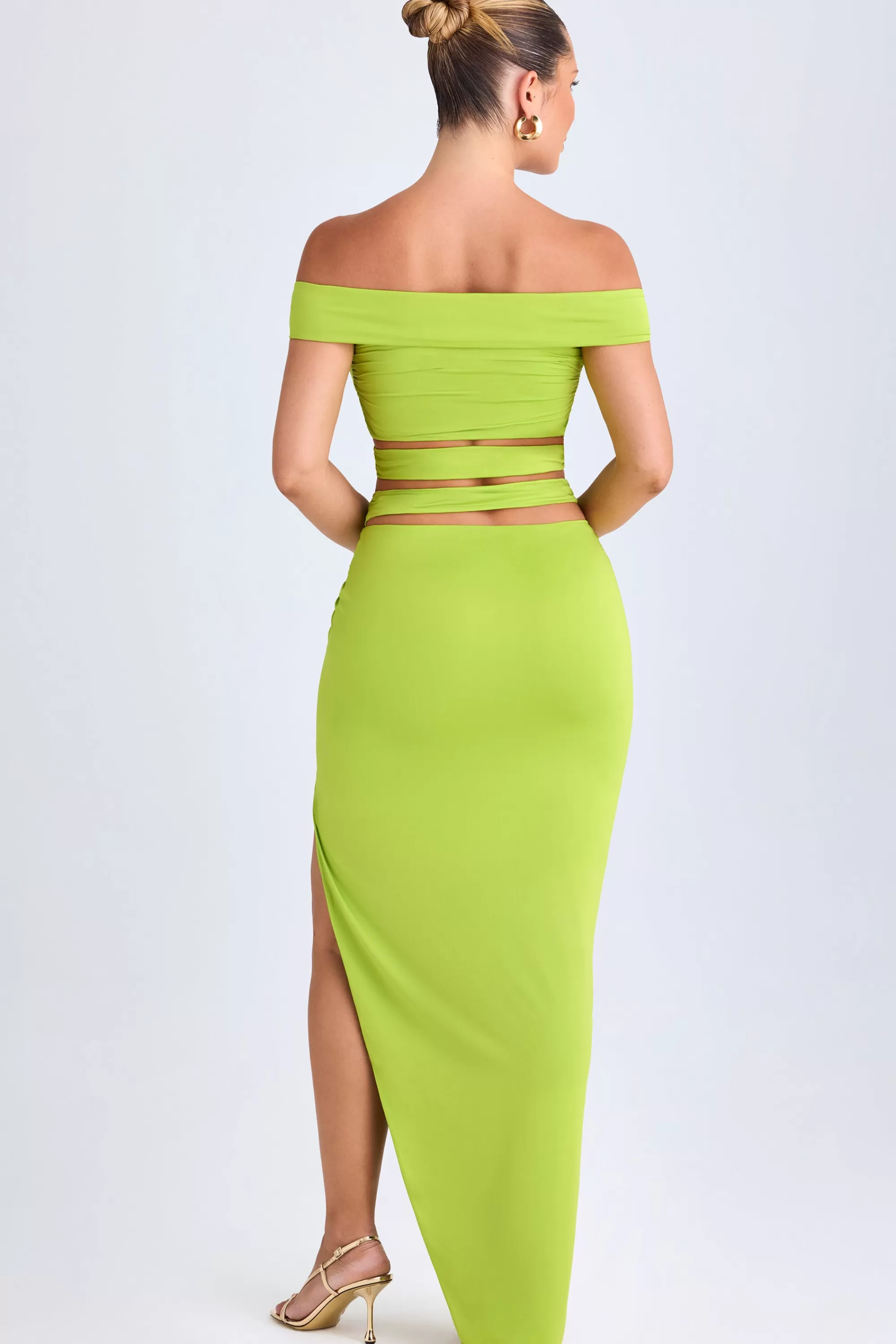 Oh Polly Asymmetric Cut-Out Maxi Skirt in Lime Green LimeGreen Flash Sale