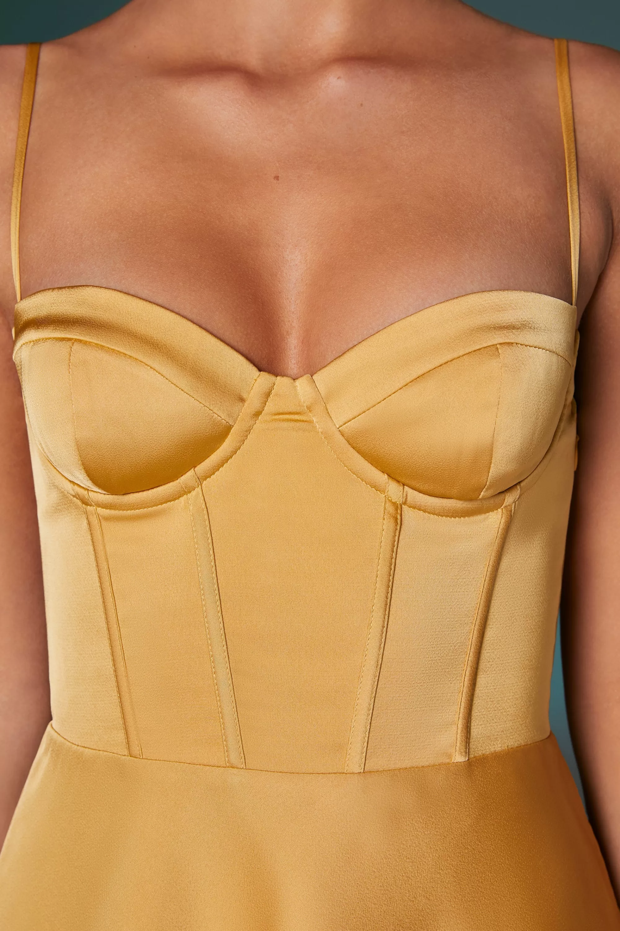 Oh Polly Asymmetric Hem Corset Mini Dress in Gold Shop