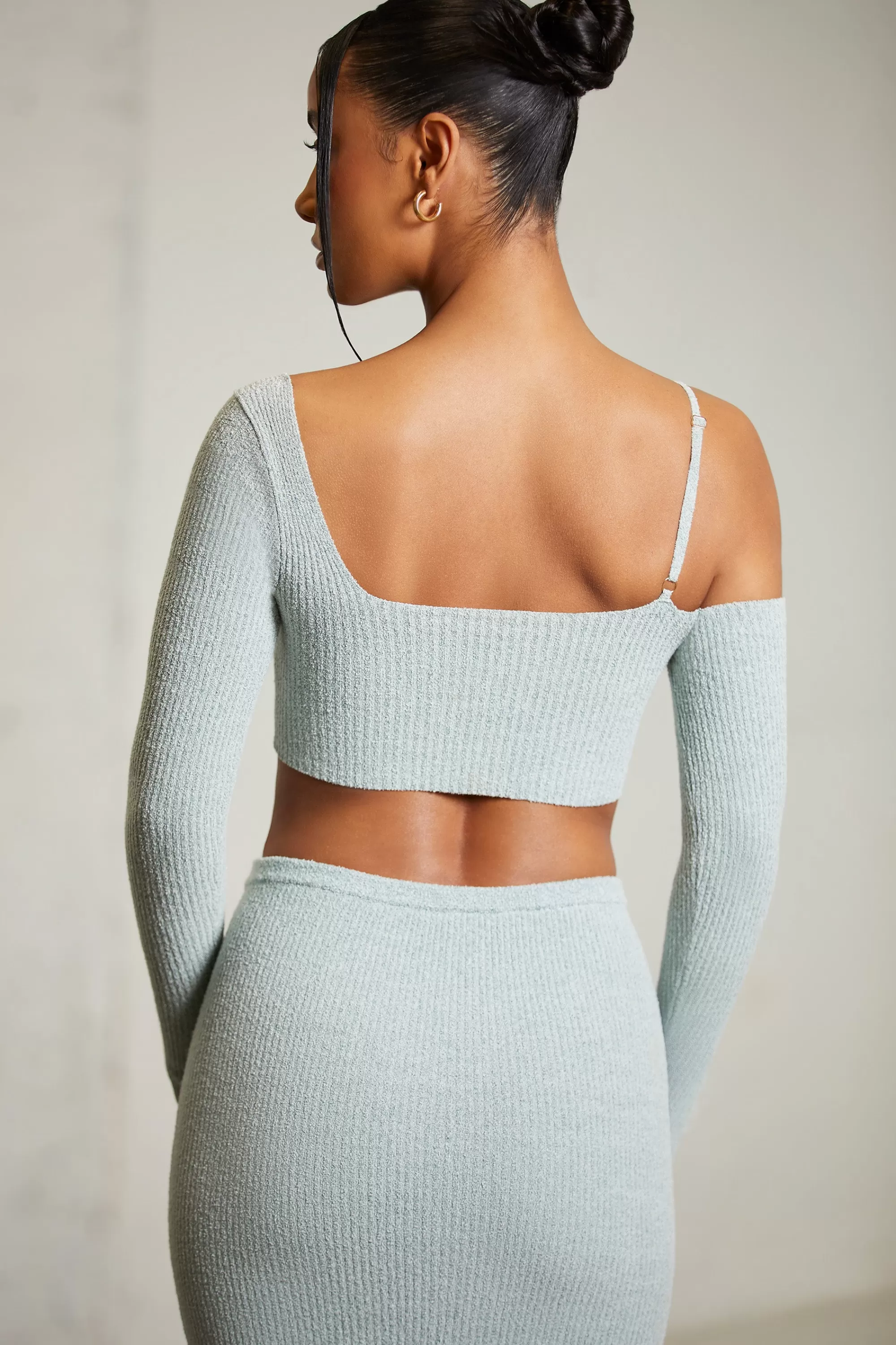 Oh Polly Asymmetric Long Sleeve Crop Top in Mint Best Sale