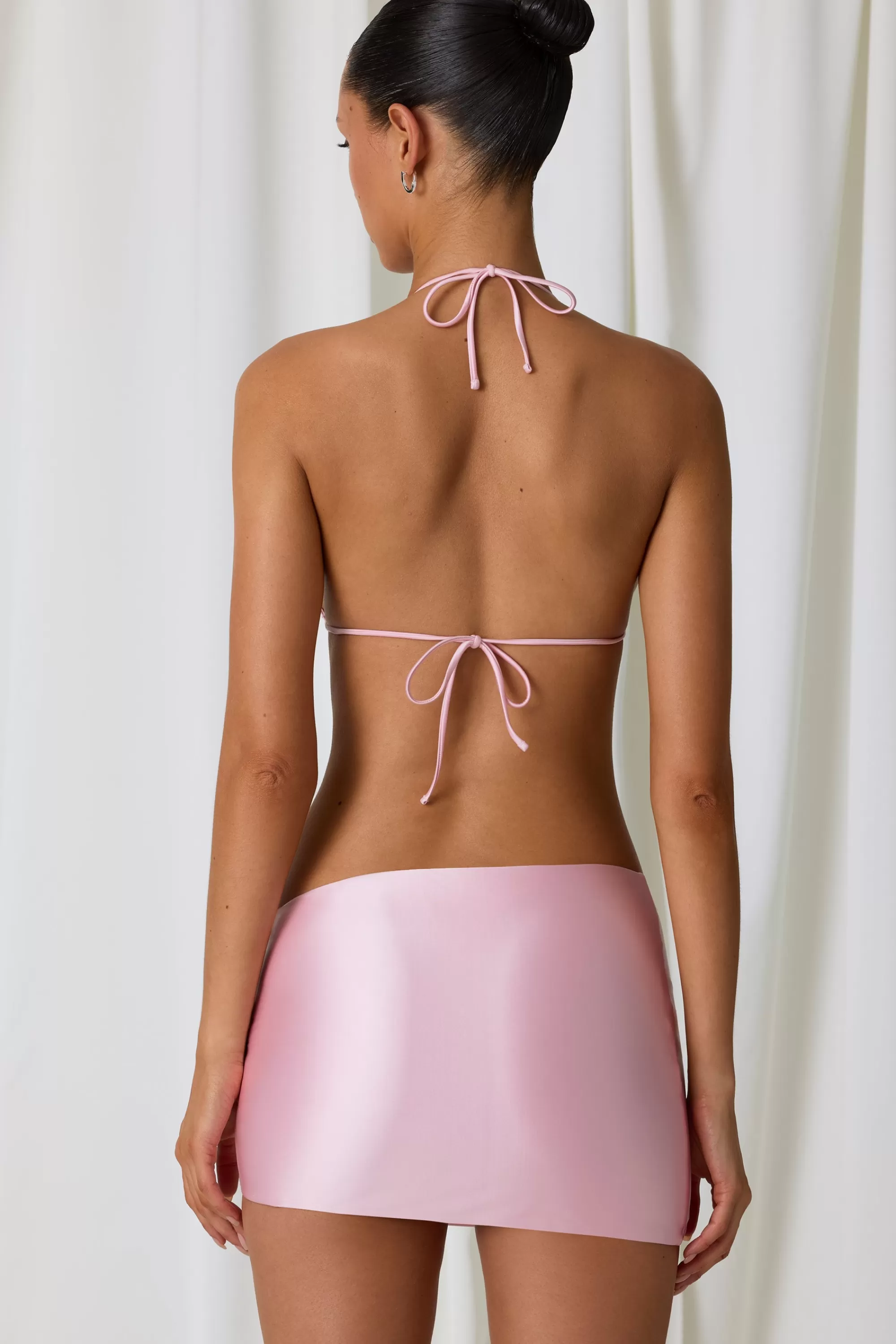 Oh Polly Asymmetric Ruched Micro Mini Skirt in Soft Pink SoftPink Hot