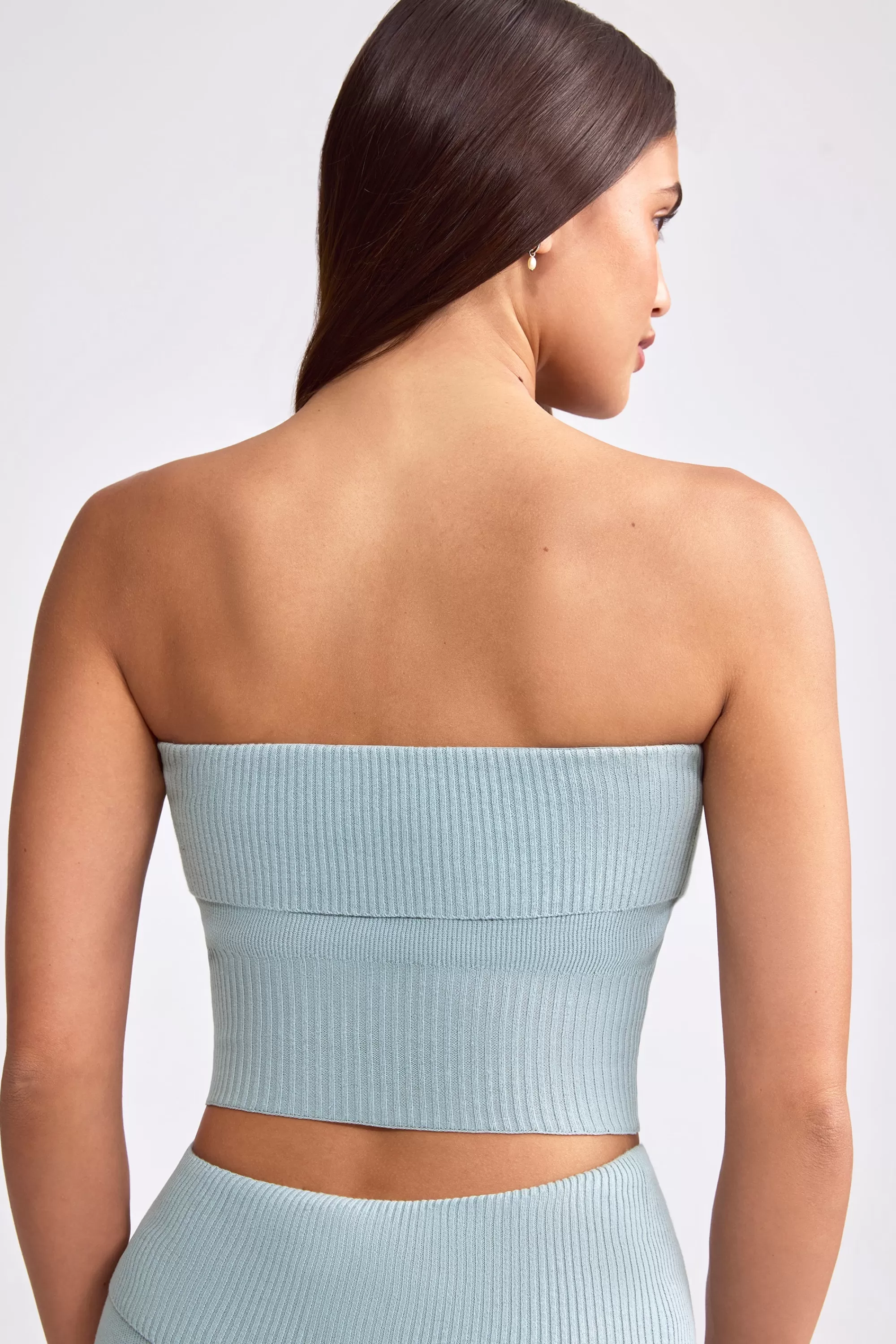 Oh Polly Bandeau Chunky Knit Crop Top in Dusty Teal DustyTeal Store