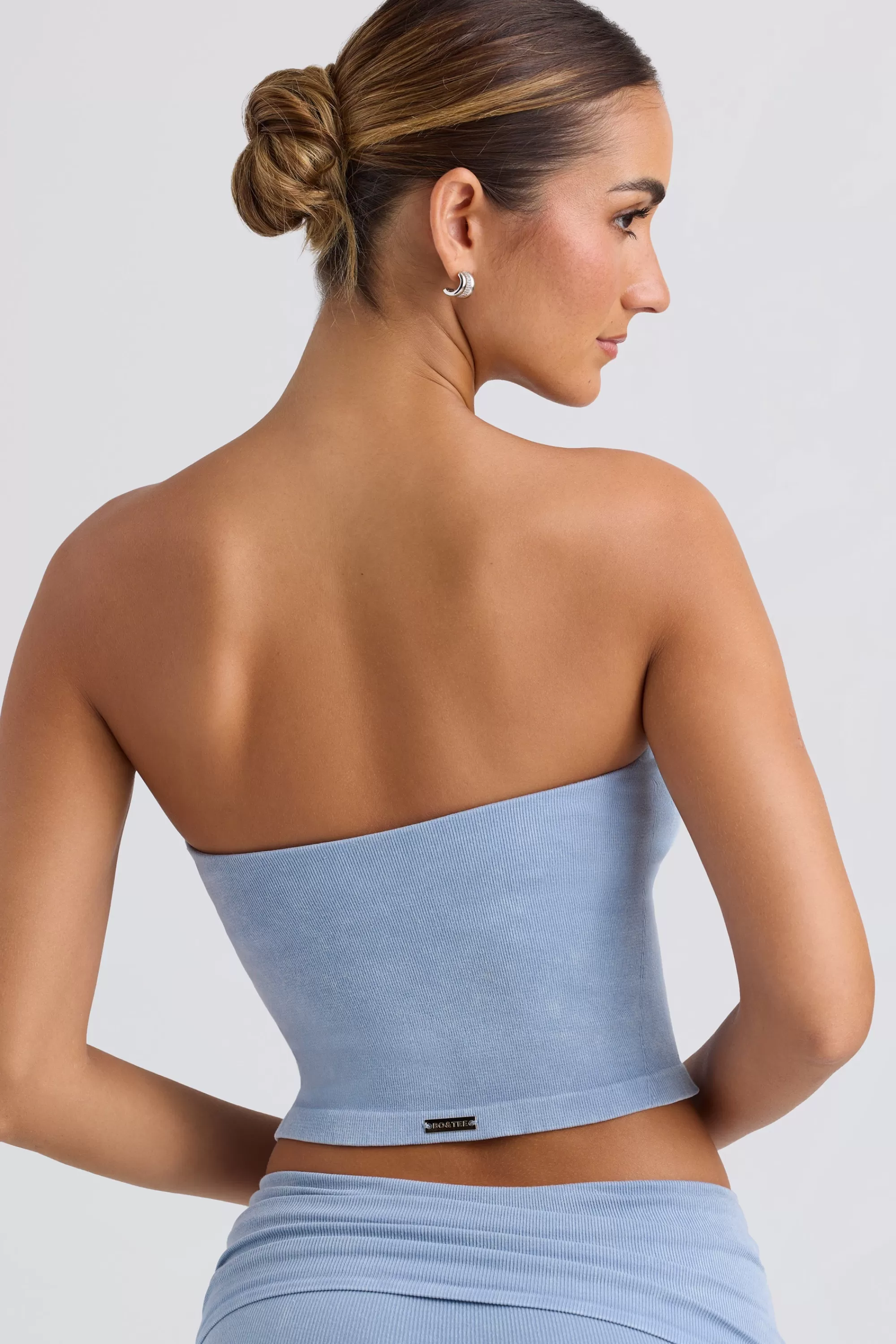 Oh Polly Bandeau Crop Top in Washed Blue WashedBlue Outlet