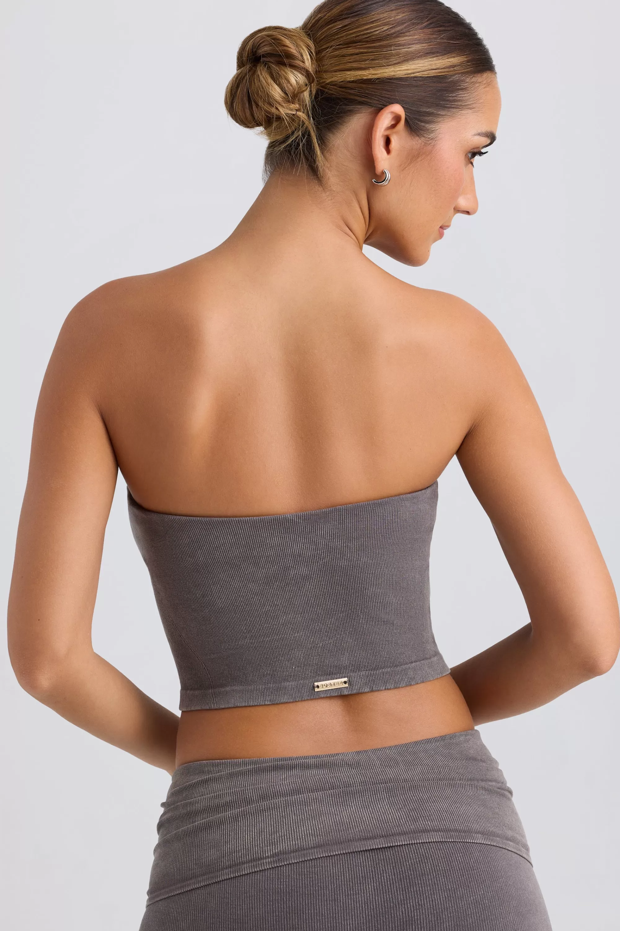 Oh Polly Bandeau Crop Top in Washed Charcoal WashedCharcoal Outlet