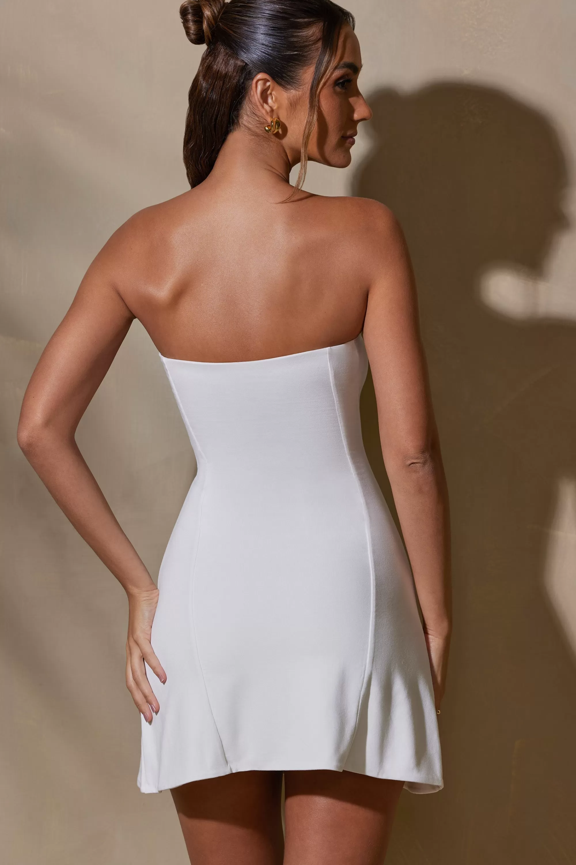 Oh Polly Bandeau Neckline Mini Dress in White Flash Sale