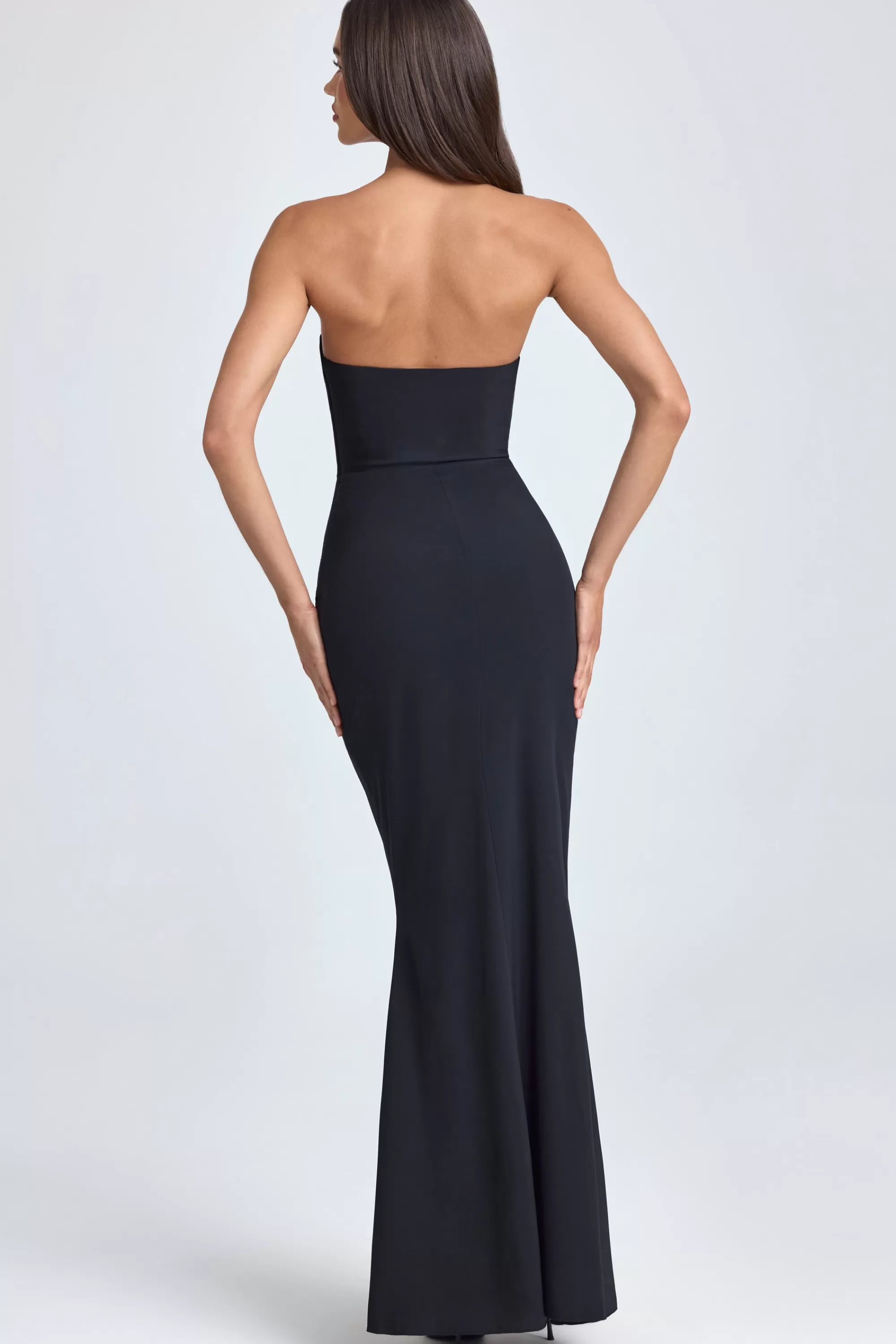 Oh Polly Bandeau Ruffle-Trim Corset Gown in Black Store