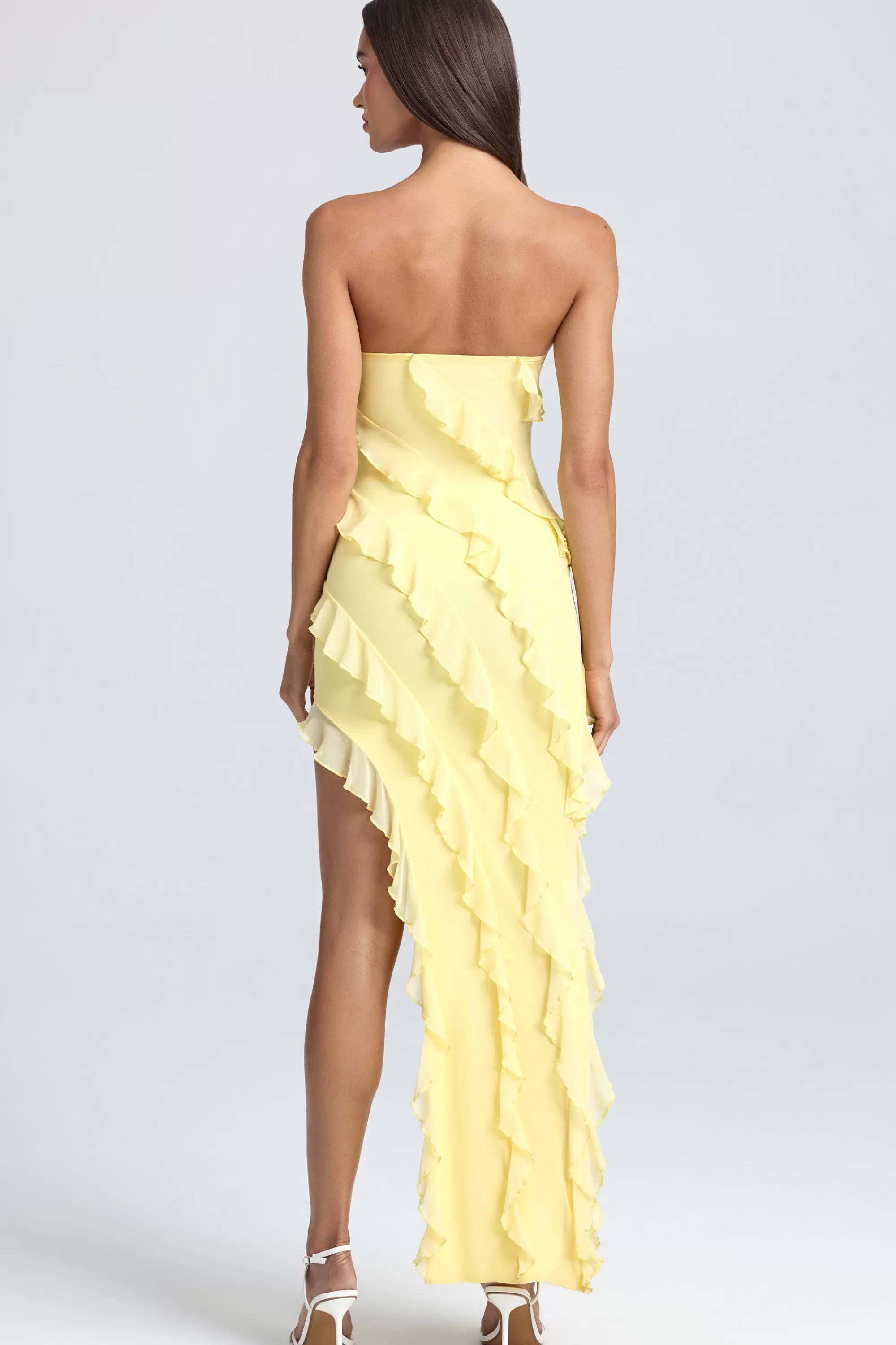 Oh Polly Bandeau Ruffle-Trim Maxi Dress in Lemon Sherbet LemonSherbet Cheap