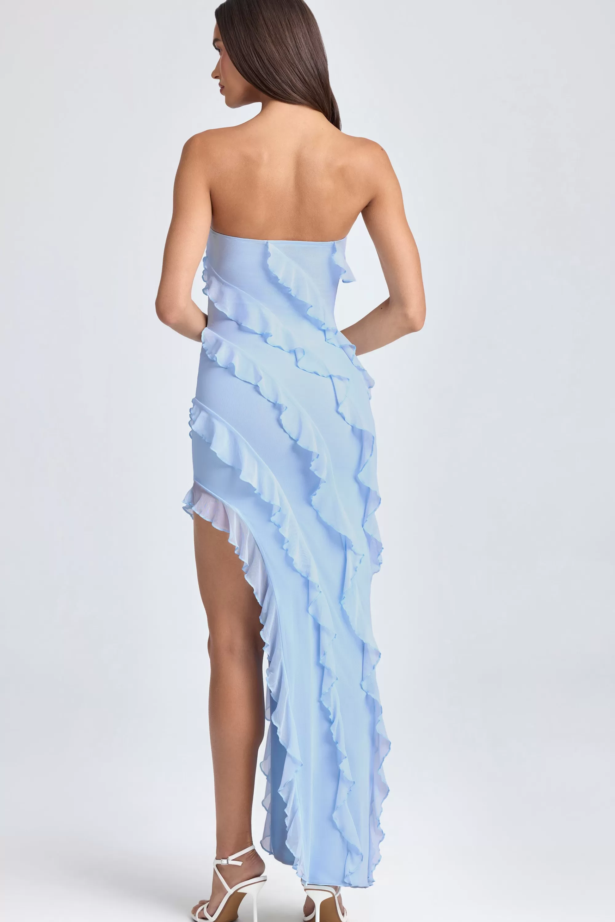 Oh Polly Bandeau Ruffle-Trim Maxi Dress in Powder Blue PowderBlue Outlet