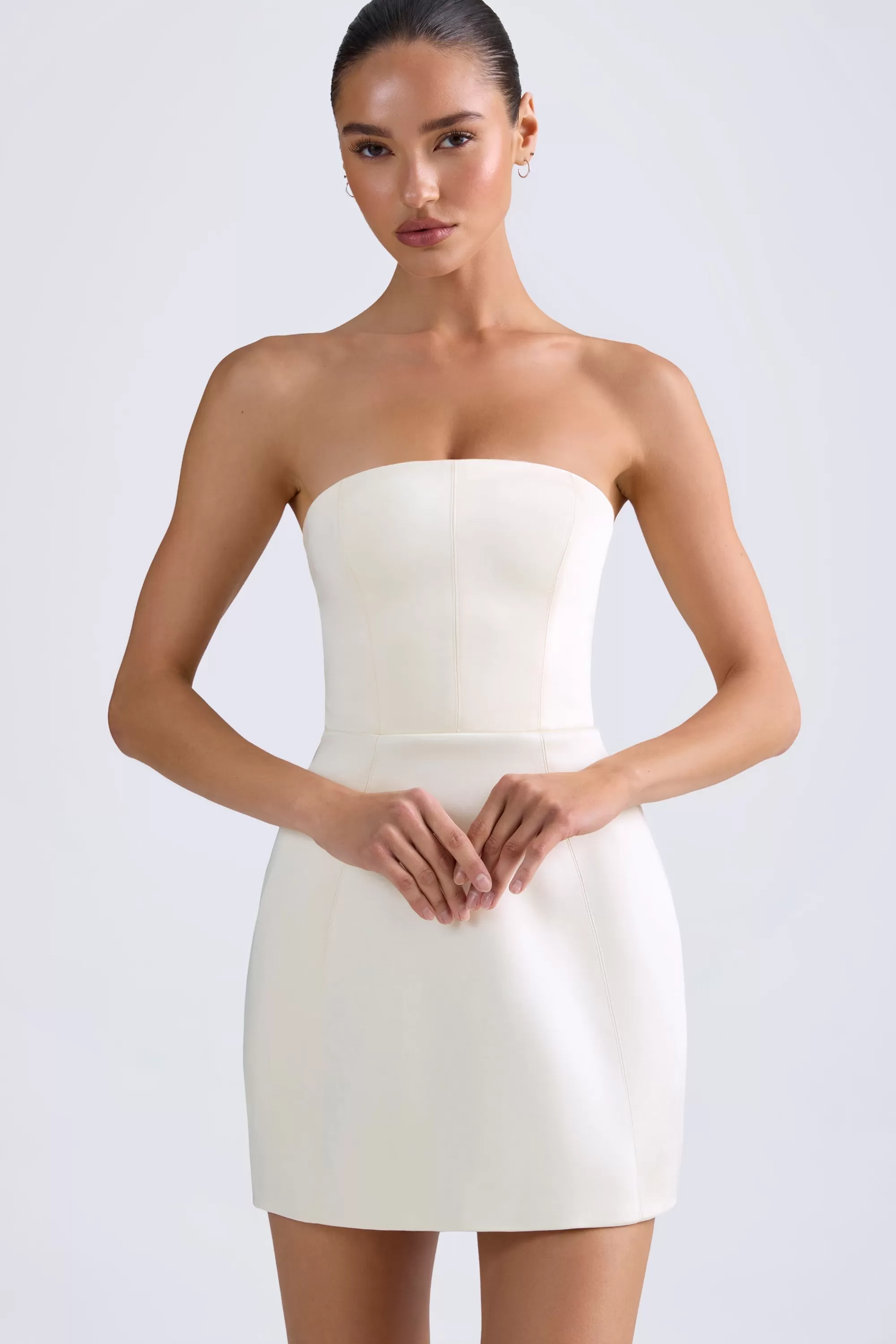 Oh Polly Bandeau Structured Tulip Mini Dress in Ivory Discount