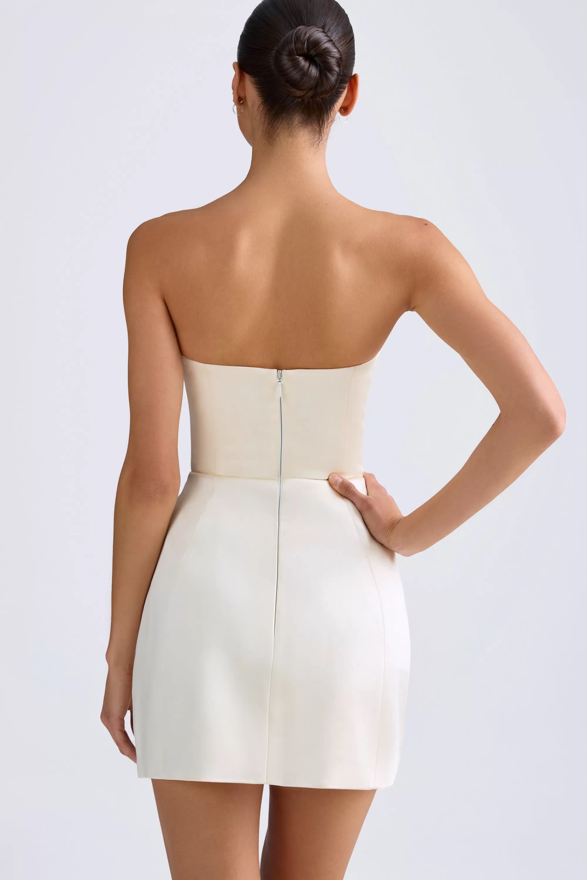 Oh Polly Bandeau Structured Tulip Mini Dress in Ivory Discount