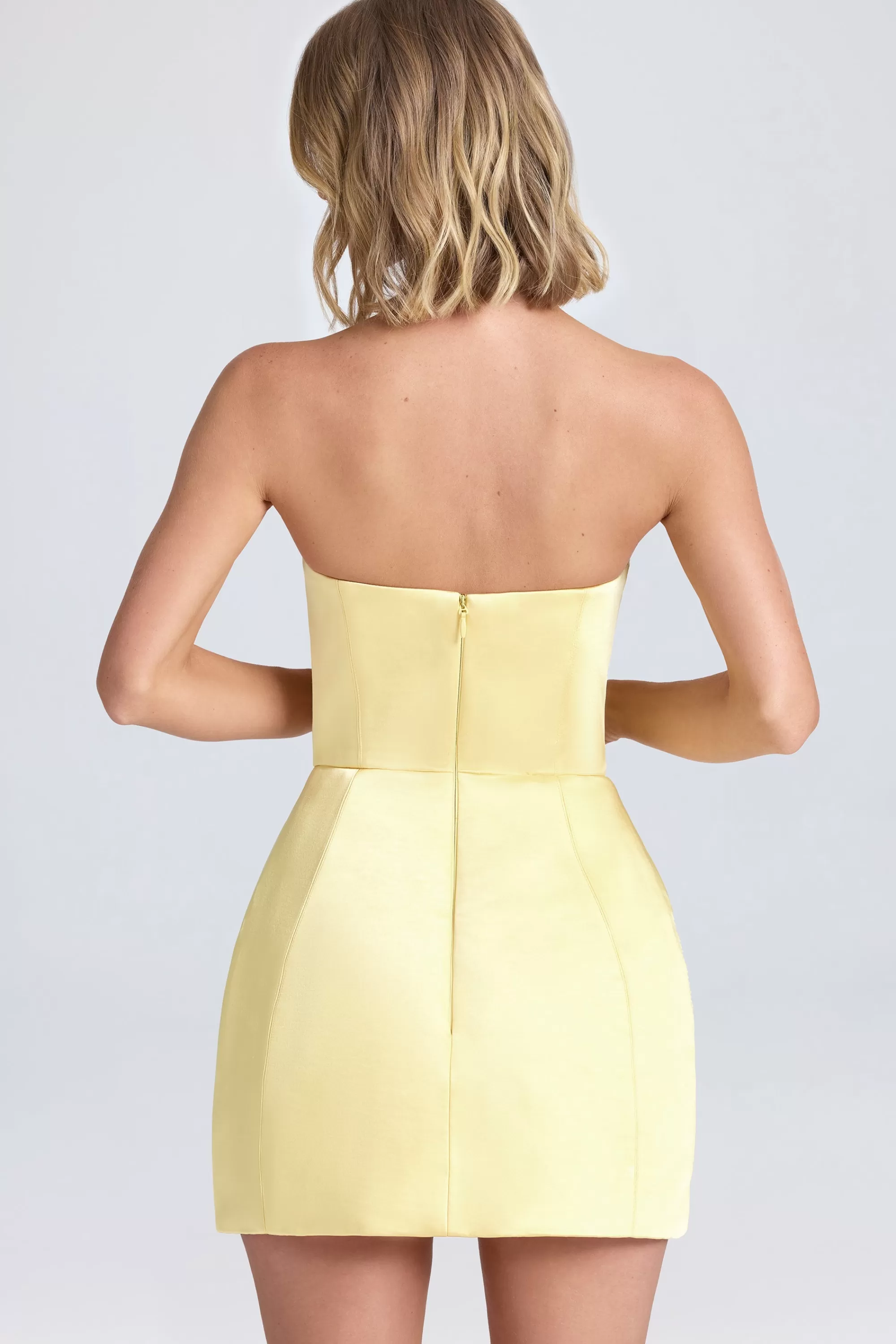 Oh Polly Bandeau Structured Tulip Mini Dress in Lemon Sherbet LemonSherbet Cheap