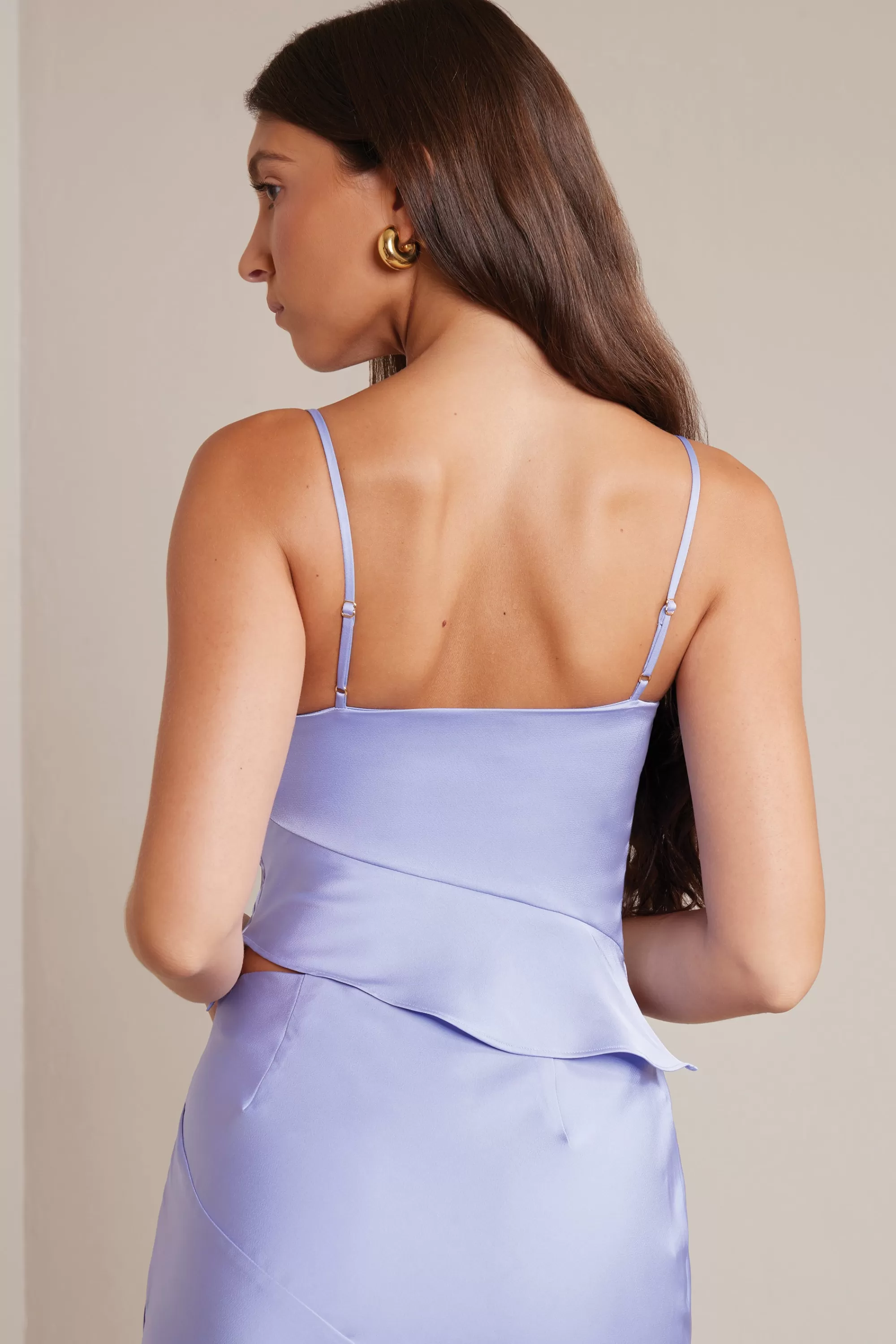 Oh Polly Bias Cut Satin Cowl Neck Crop Top in Periwinkle Shop