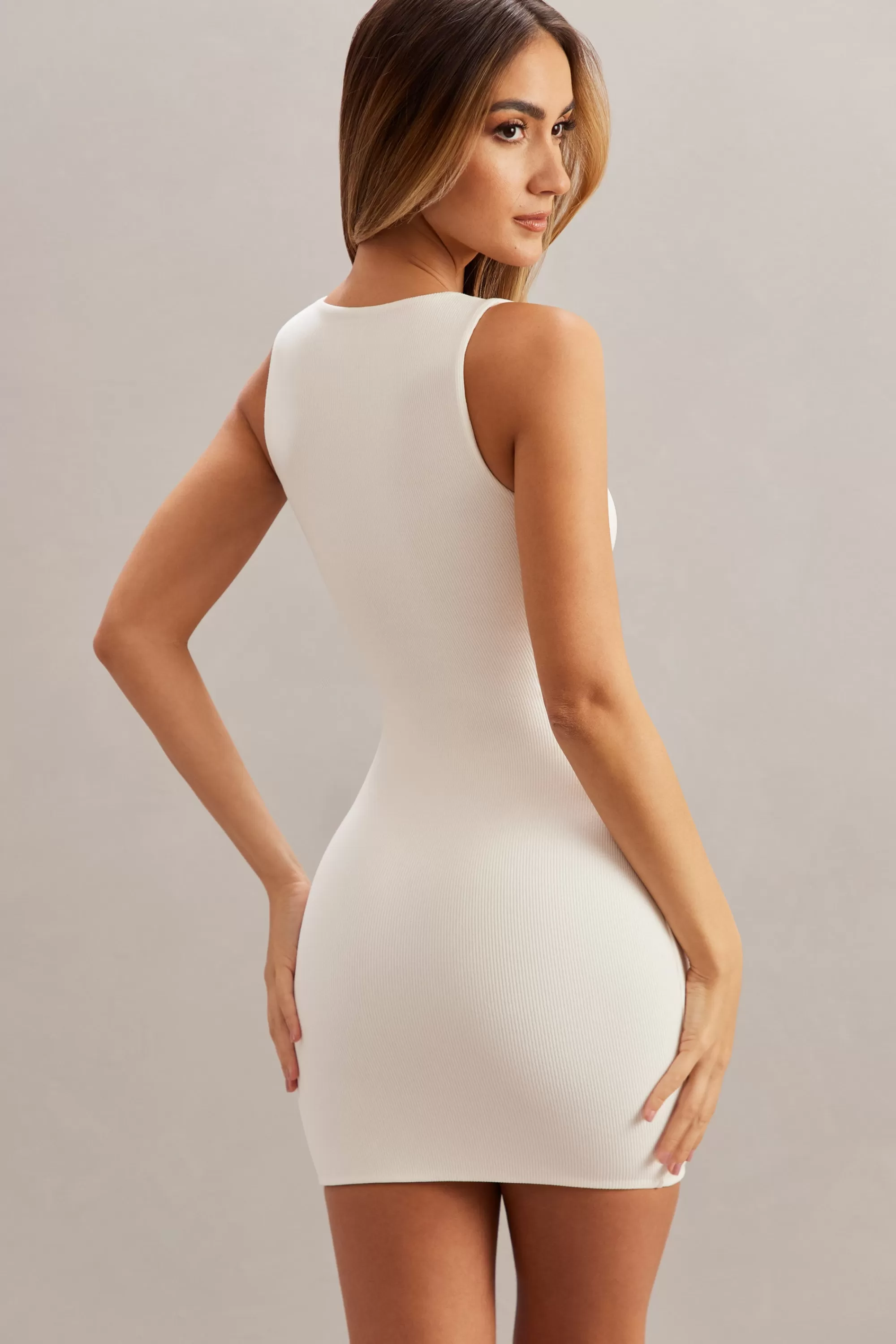 Oh Polly Bodycon Mini Dress in Ivory Clearance