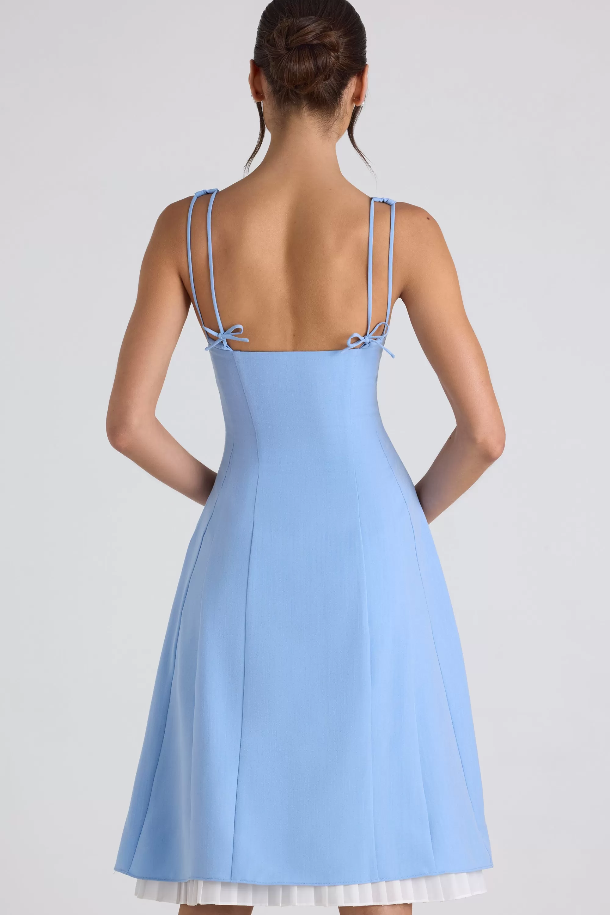 Oh Polly Bow-Detail Pleated A-Line Midi Dress in Sky Blue SkyBlue Shop