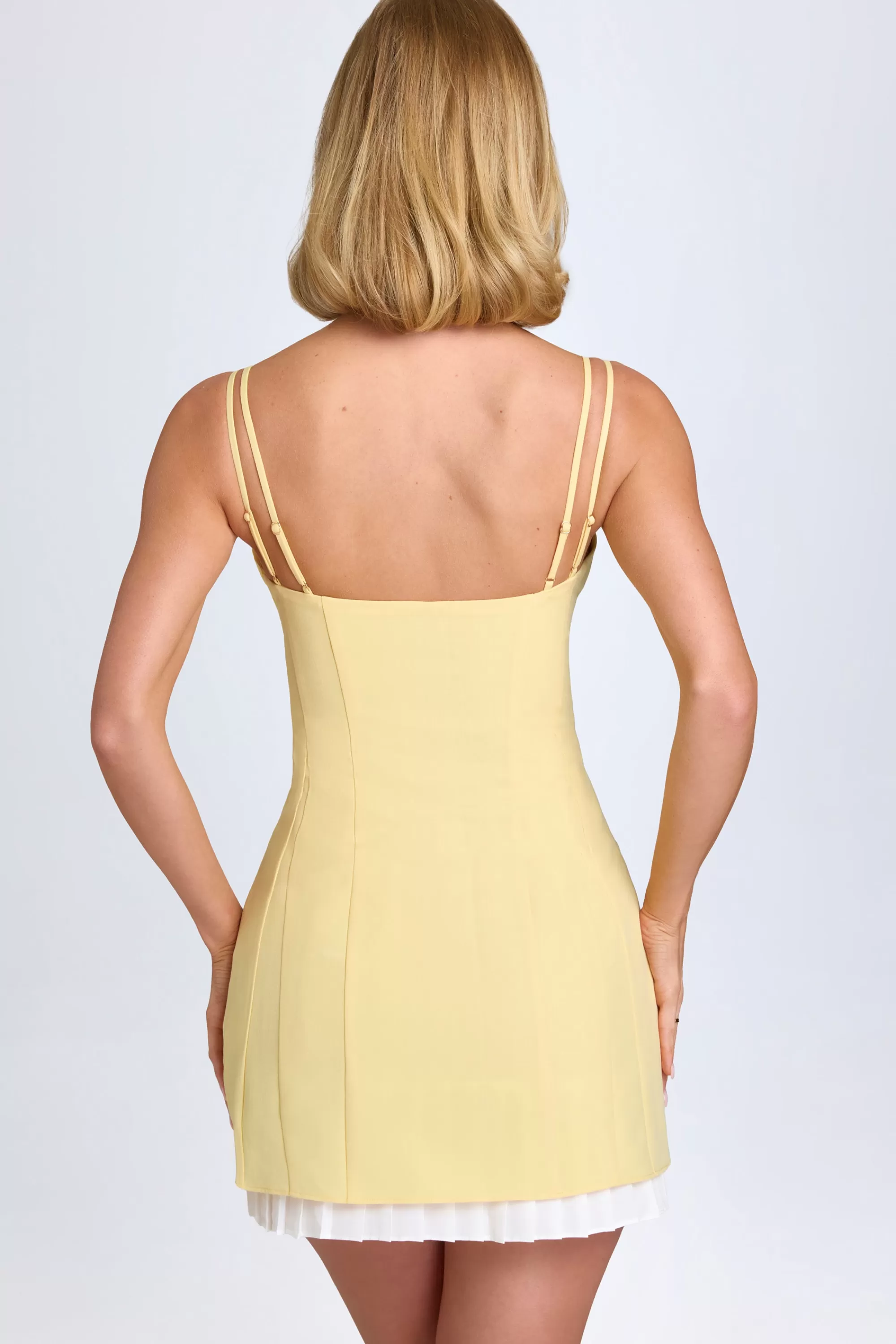 Oh Polly Bow-Detail Pleated Mini Dress in Pastel Yellow PastelYellow Best Sale