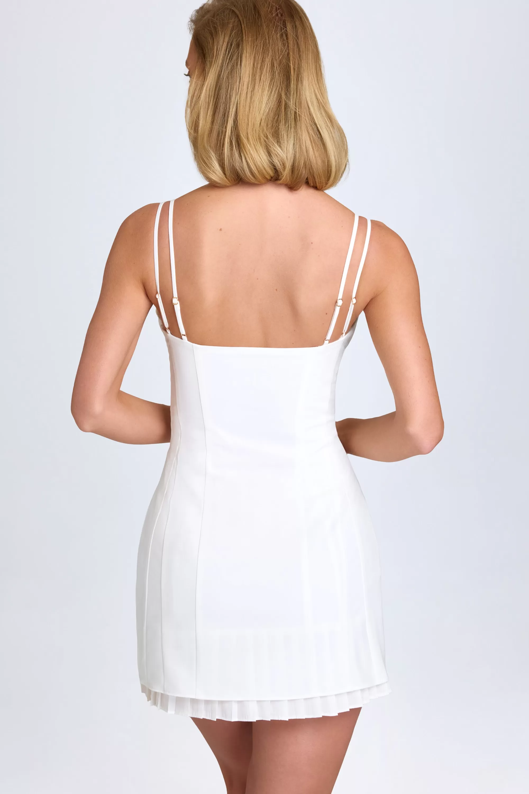 Oh Polly Bow-Detail Pleated Mini Dress in White Flash Sale