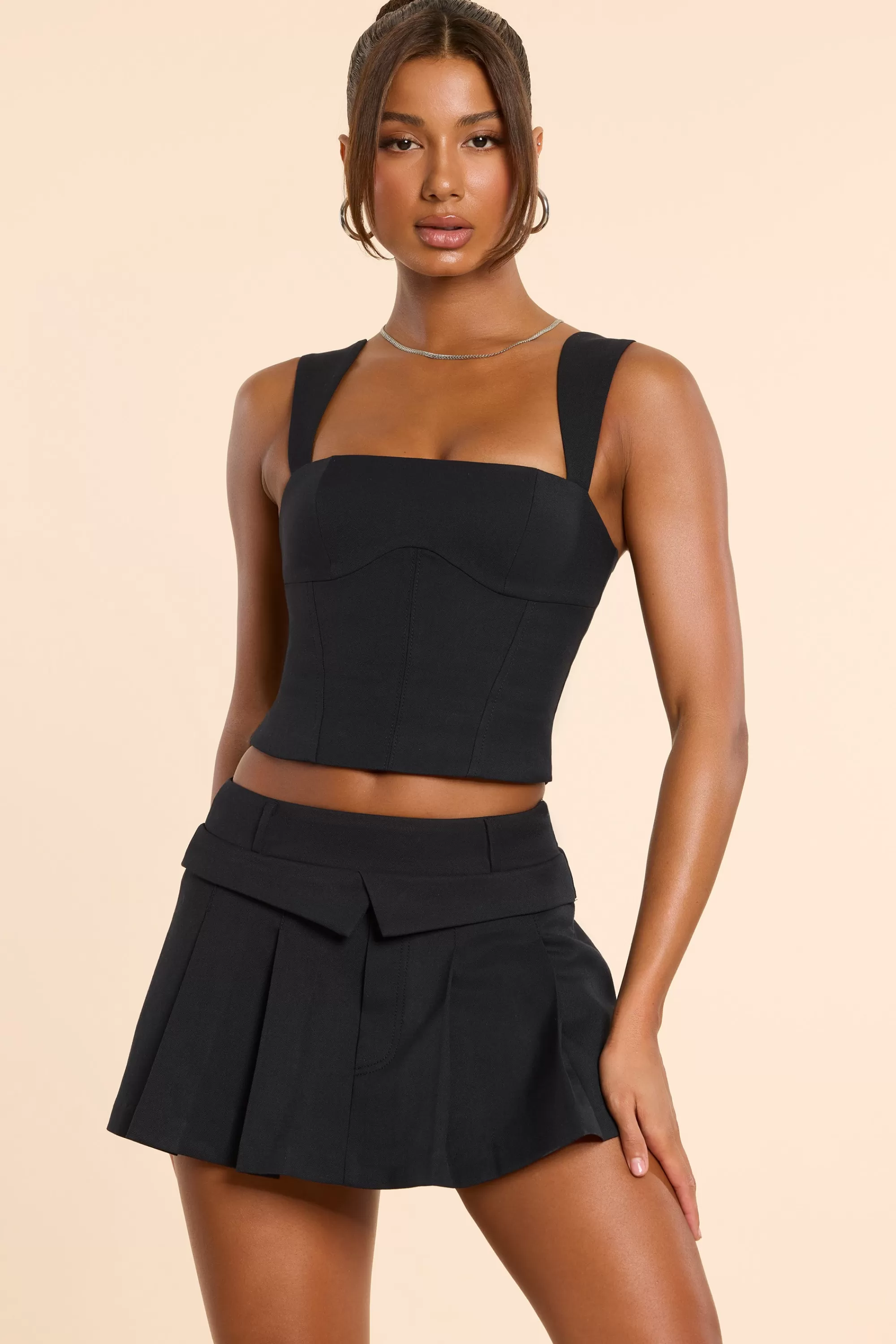 Oh Polly Brushed Twill Mid Rise Pleated Micro Mini Skirt in Black Best Sale