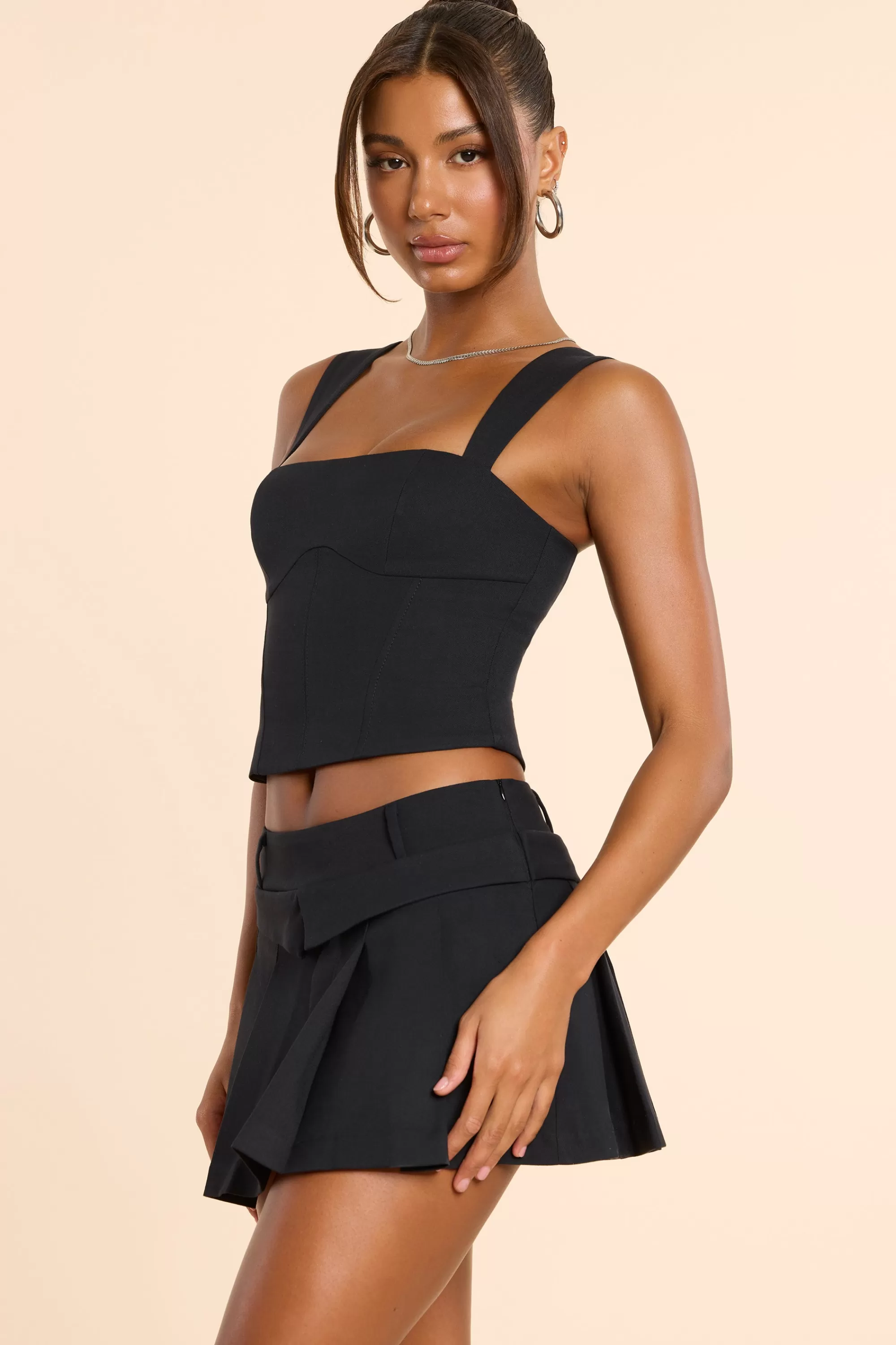 Oh Polly Brushed Twill Mid Rise Pleated Micro Mini Skirt in Black Best Sale