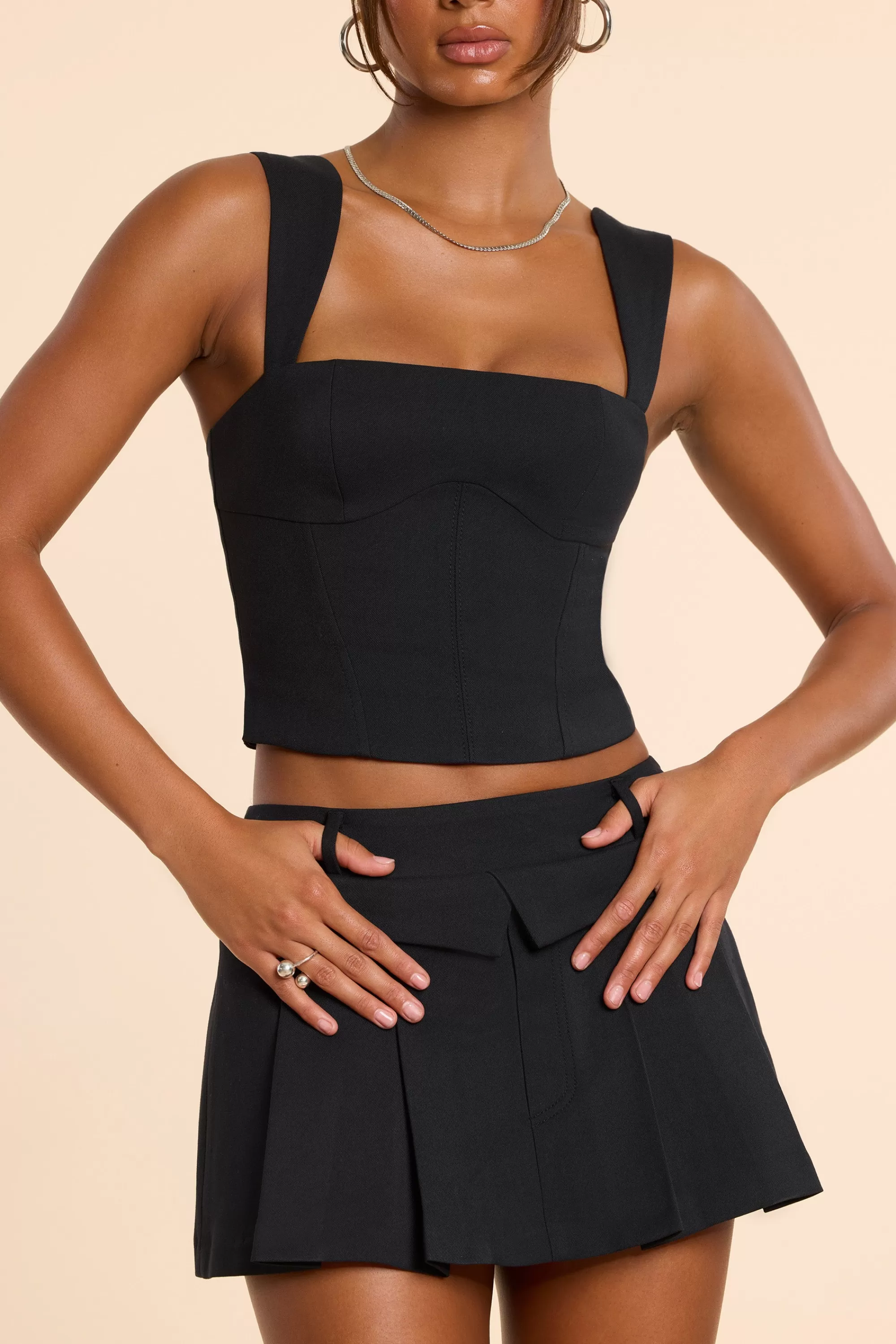 Oh Polly Brushed Twill Mid Rise Pleated Micro Mini Skirt in Black Best Sale