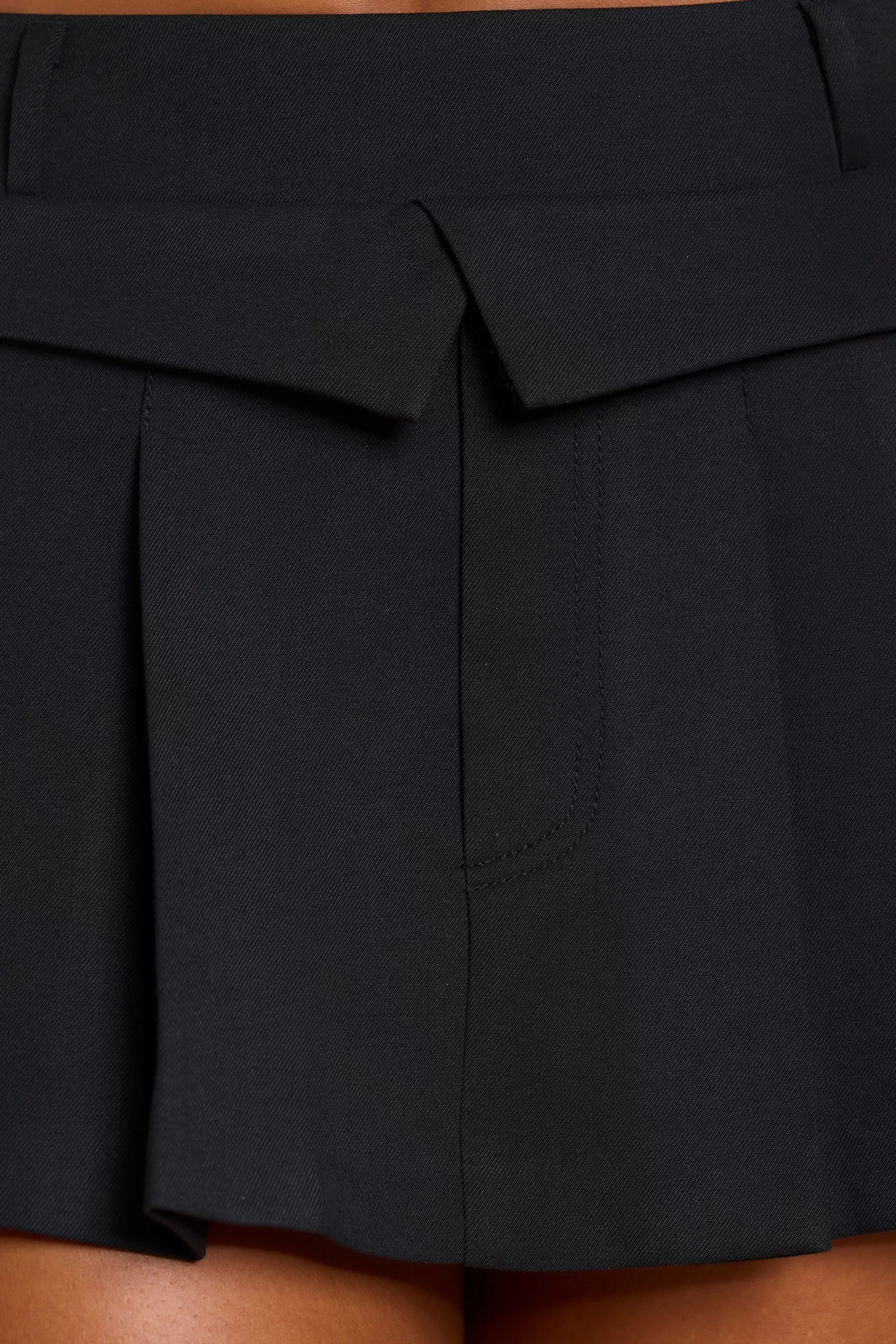 Oh Polly Brushed Twill Mid Rise Pleated Micro Mini Skirt in Black Best Sale