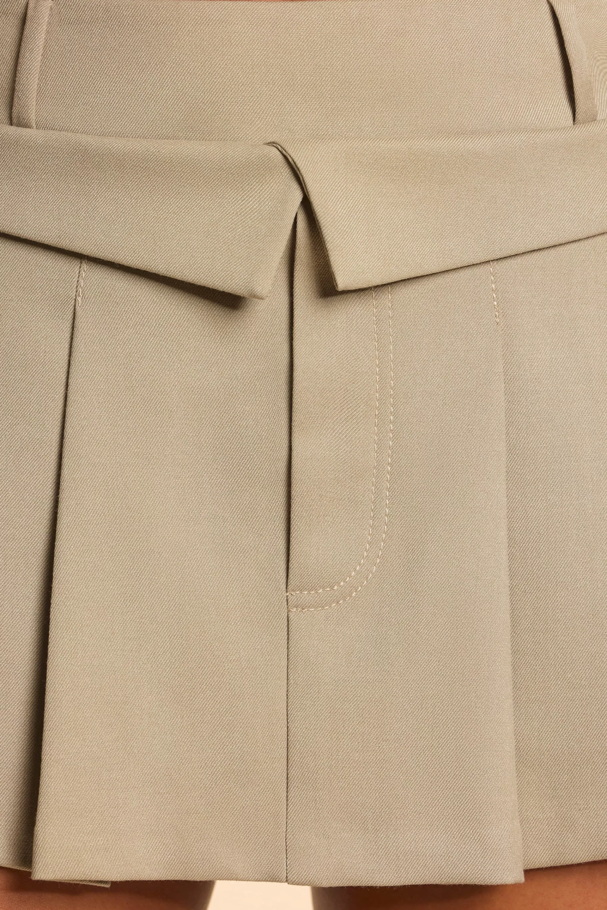 Oh Polly Brushed Twill Mid Rise Pleated Micro Mini Skirt in Taupe Online