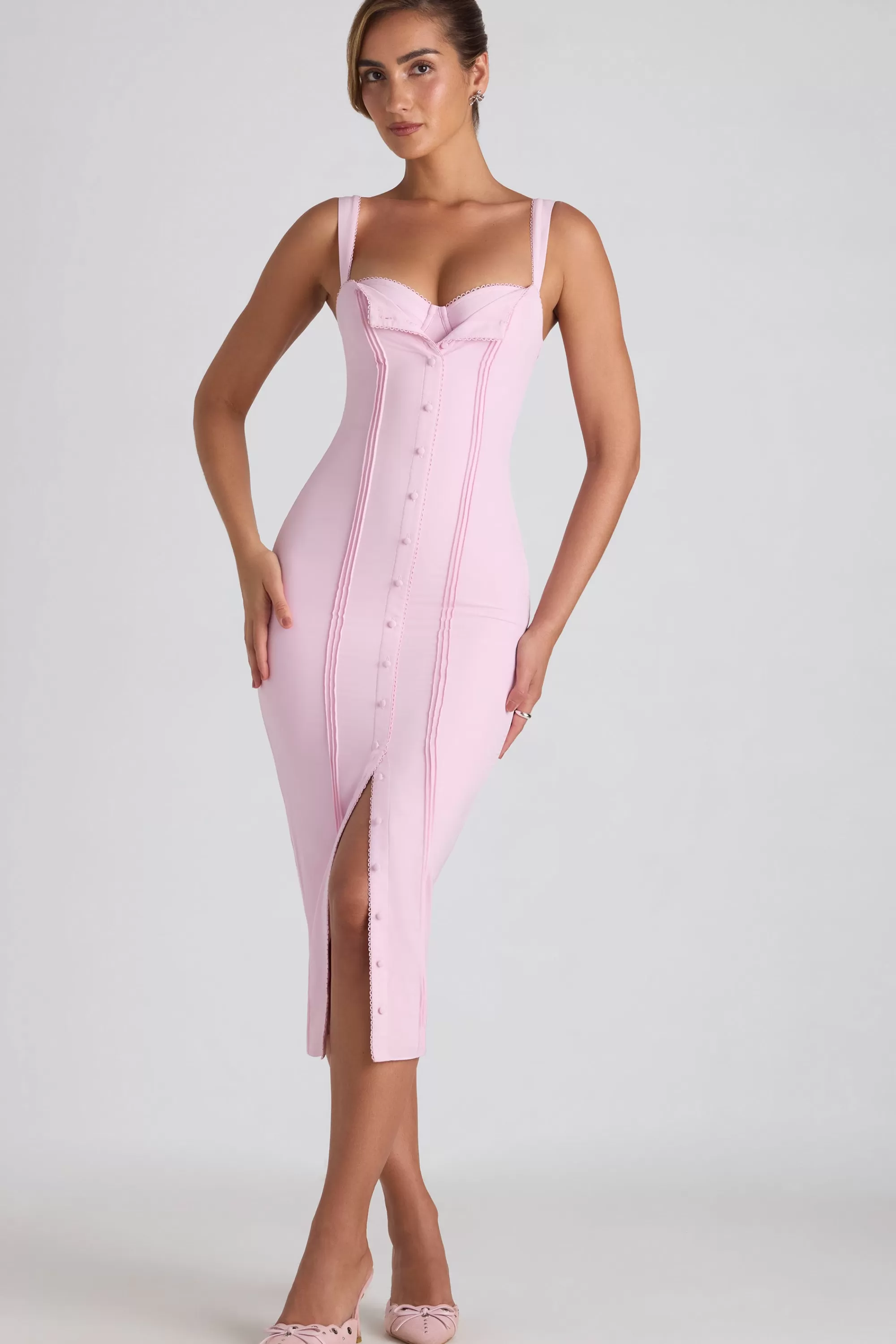 Oh Polly Button-Detail Midaxi Dress in Soft Pink SoftPink Hot