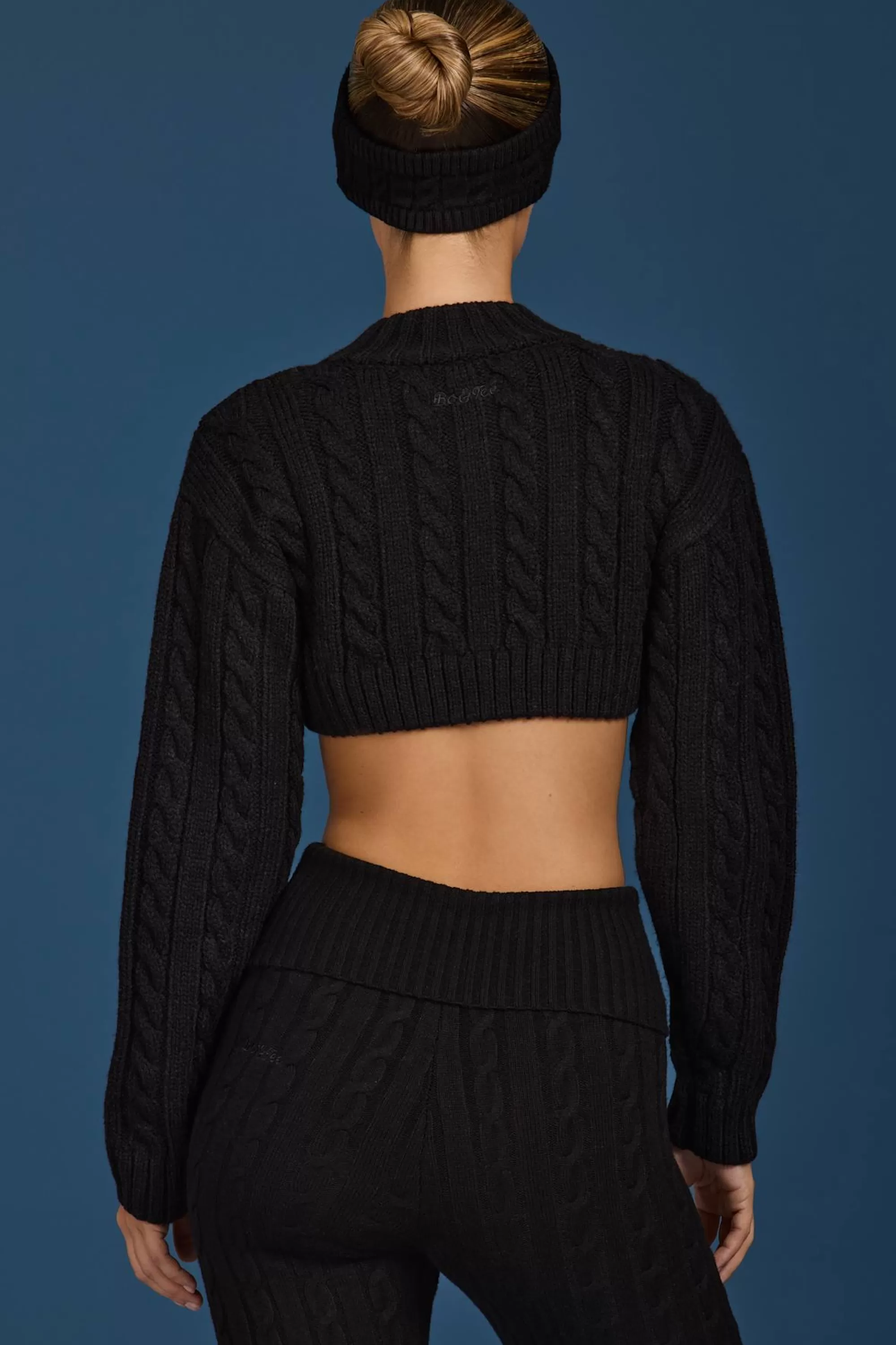 Oh Polly Cable-Knit Cropped Cardigan in Black Best Sale