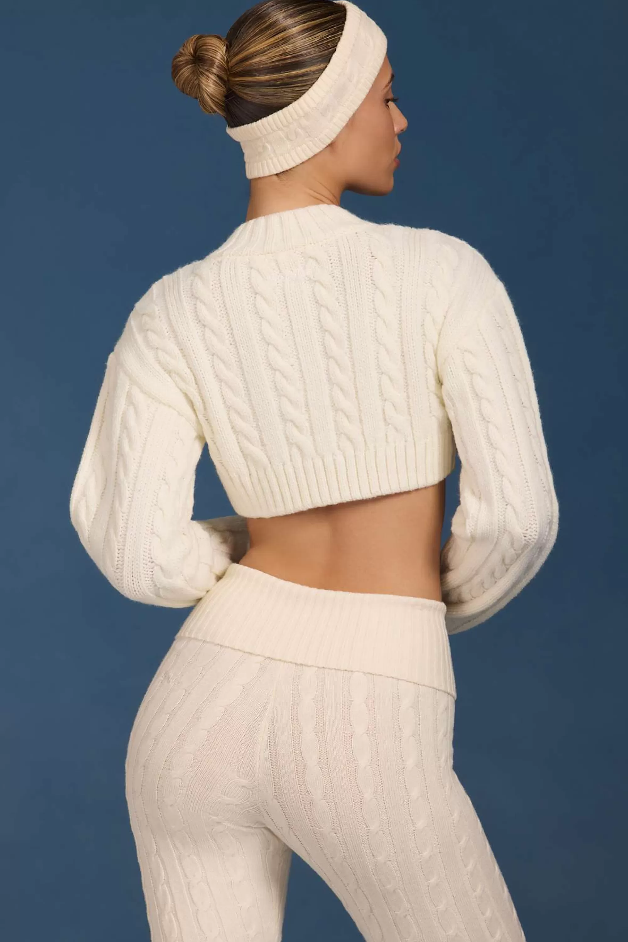 Oh Polly Cable-Knit Cropped Cardigan in Cream Store