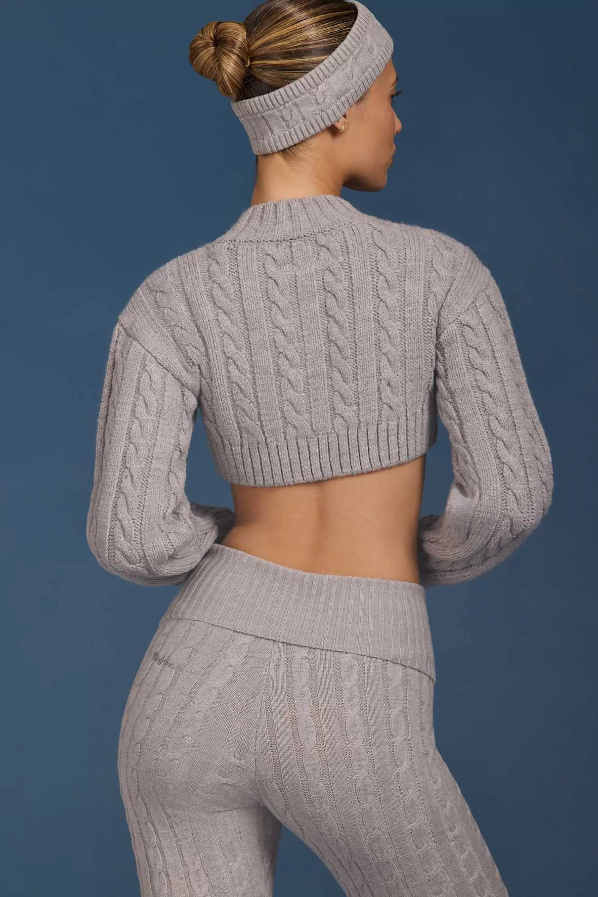 Oh Polly Cable-Knit Cropped Cardigan in Grey Marl GreyMarl Clearance