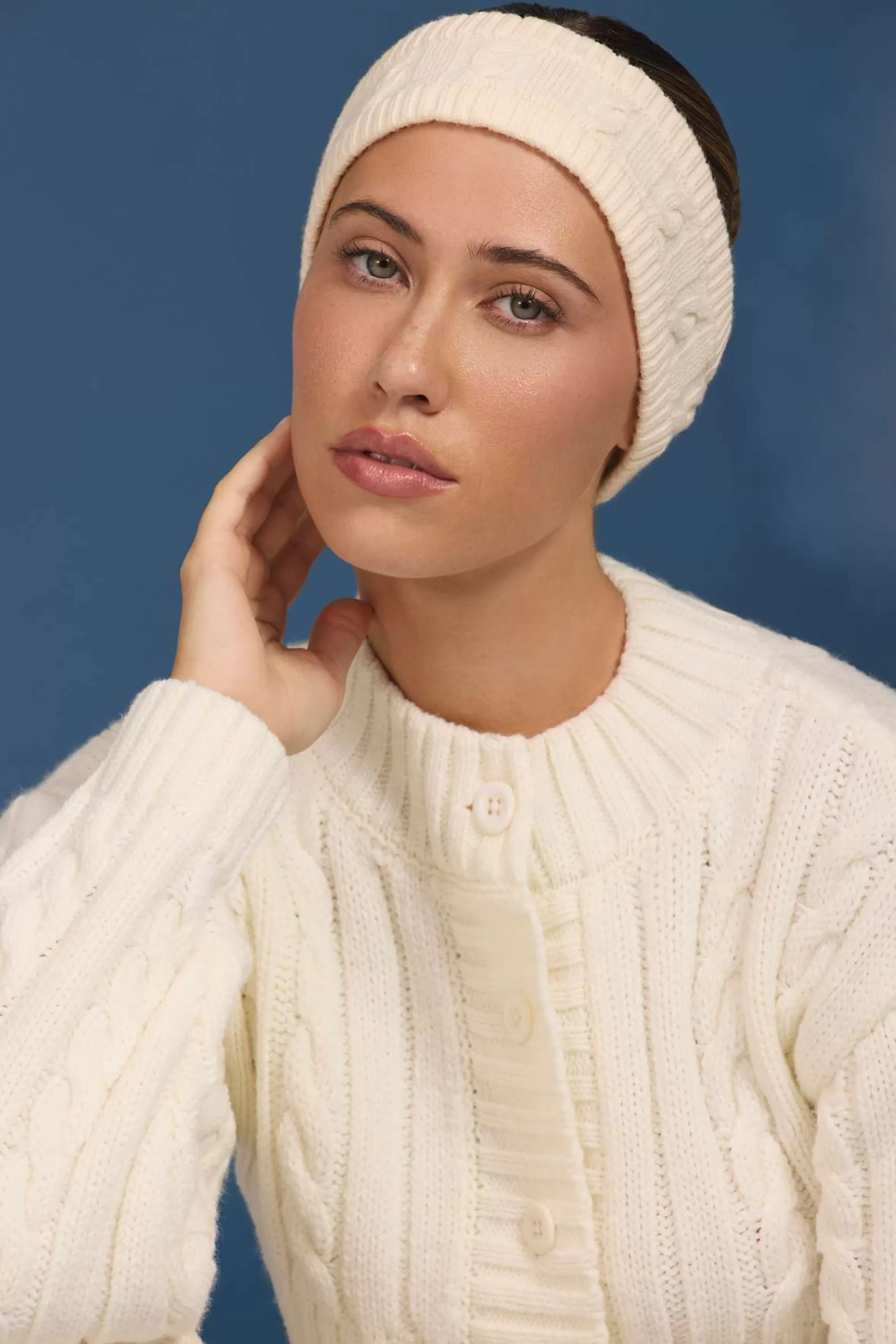 Oh Polly Cable-Knit Headband in Cream Flash Sale