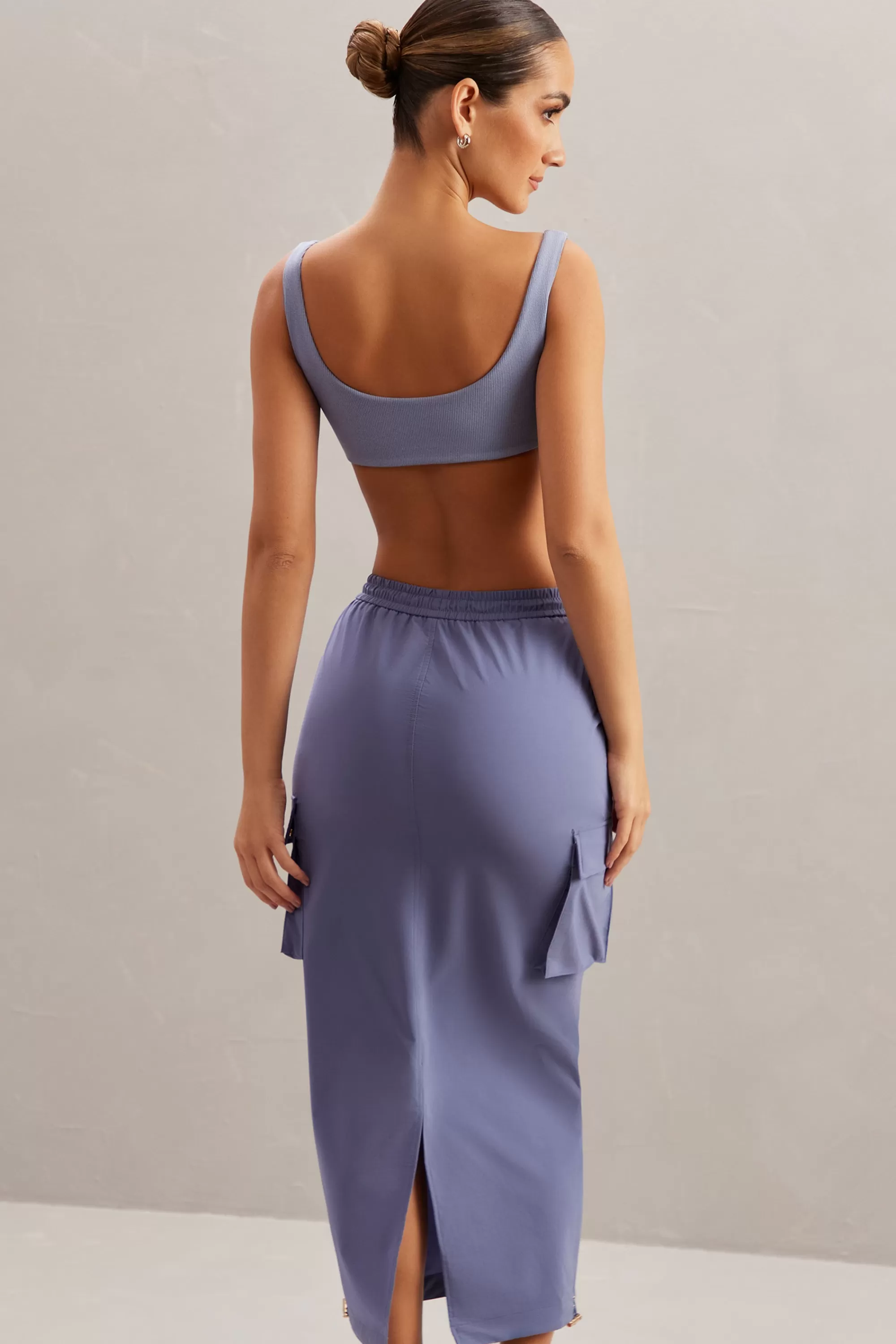 Oh Polly Cargo Maxi Skirt in Dusty Blue Navy Best