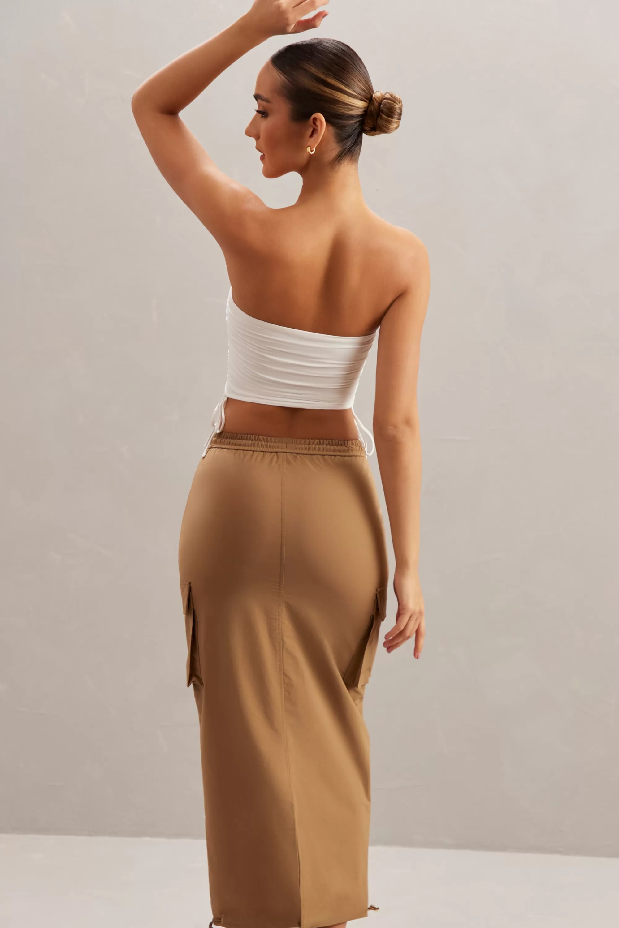 Oh Polly Cargo Maxi Skirt in Tan Best