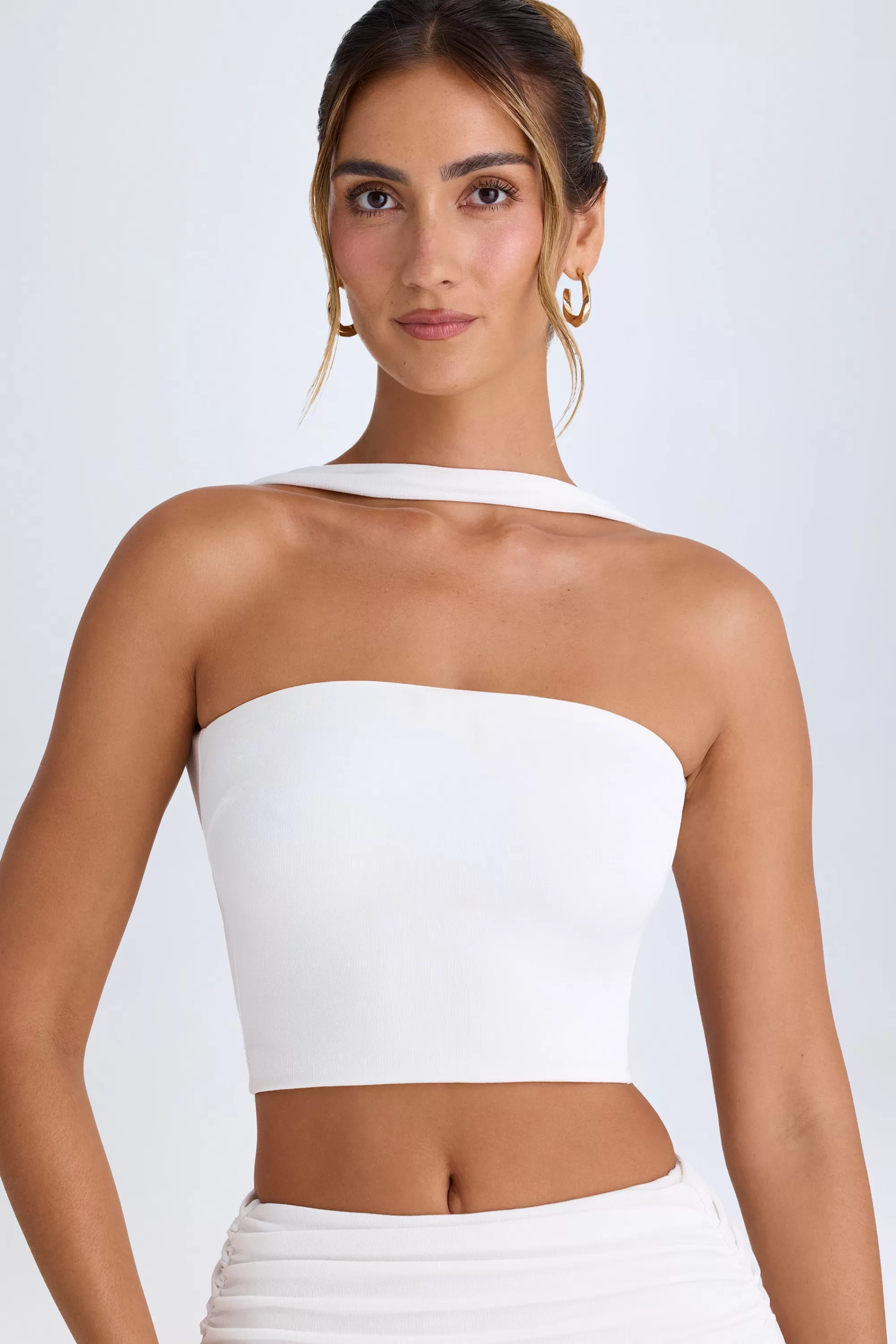 Oh Polly Choker-Detail Bandeau Top in White Hot