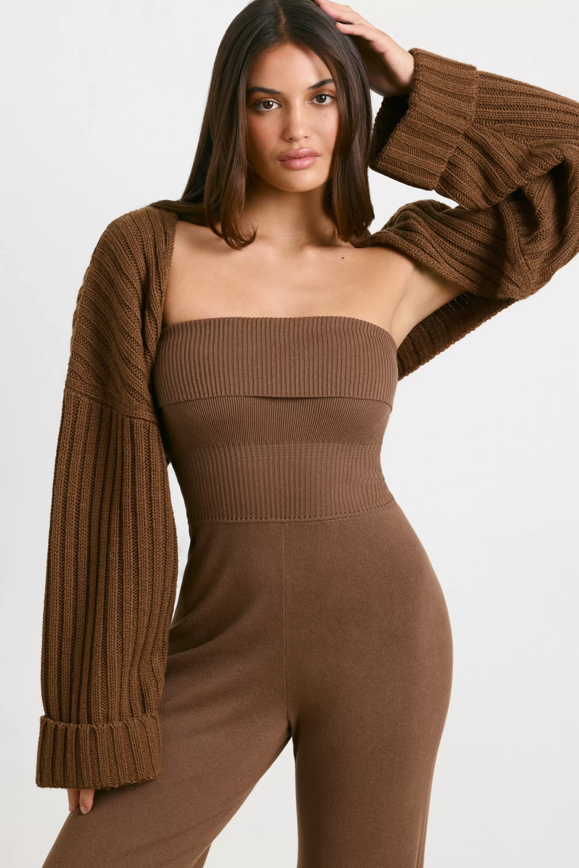 Oh Polly Chunky Knit Shrug in Espresso Hot