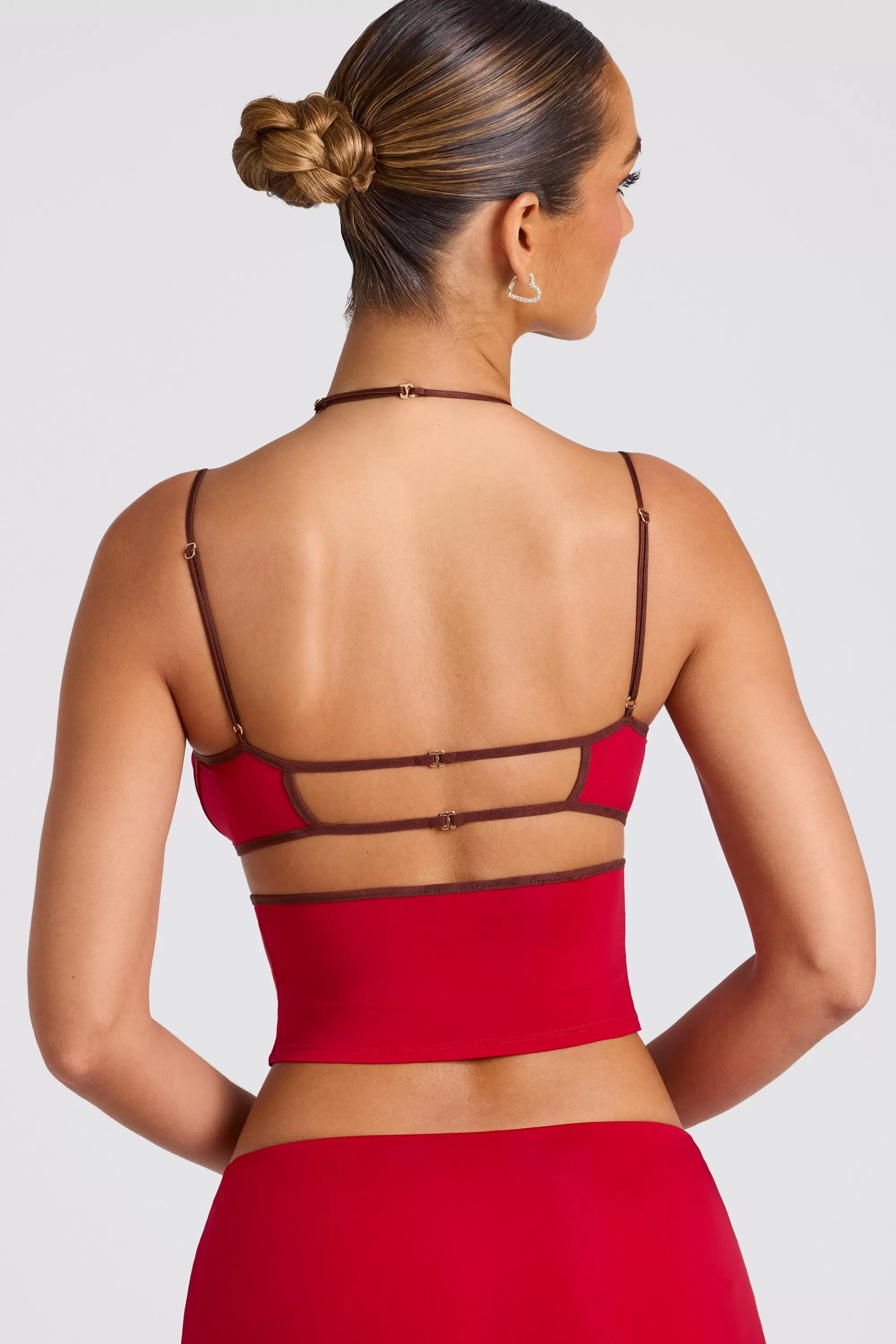 Oh Polly Contrast Binding Cami Top in Fire Red FireRed Best Sale