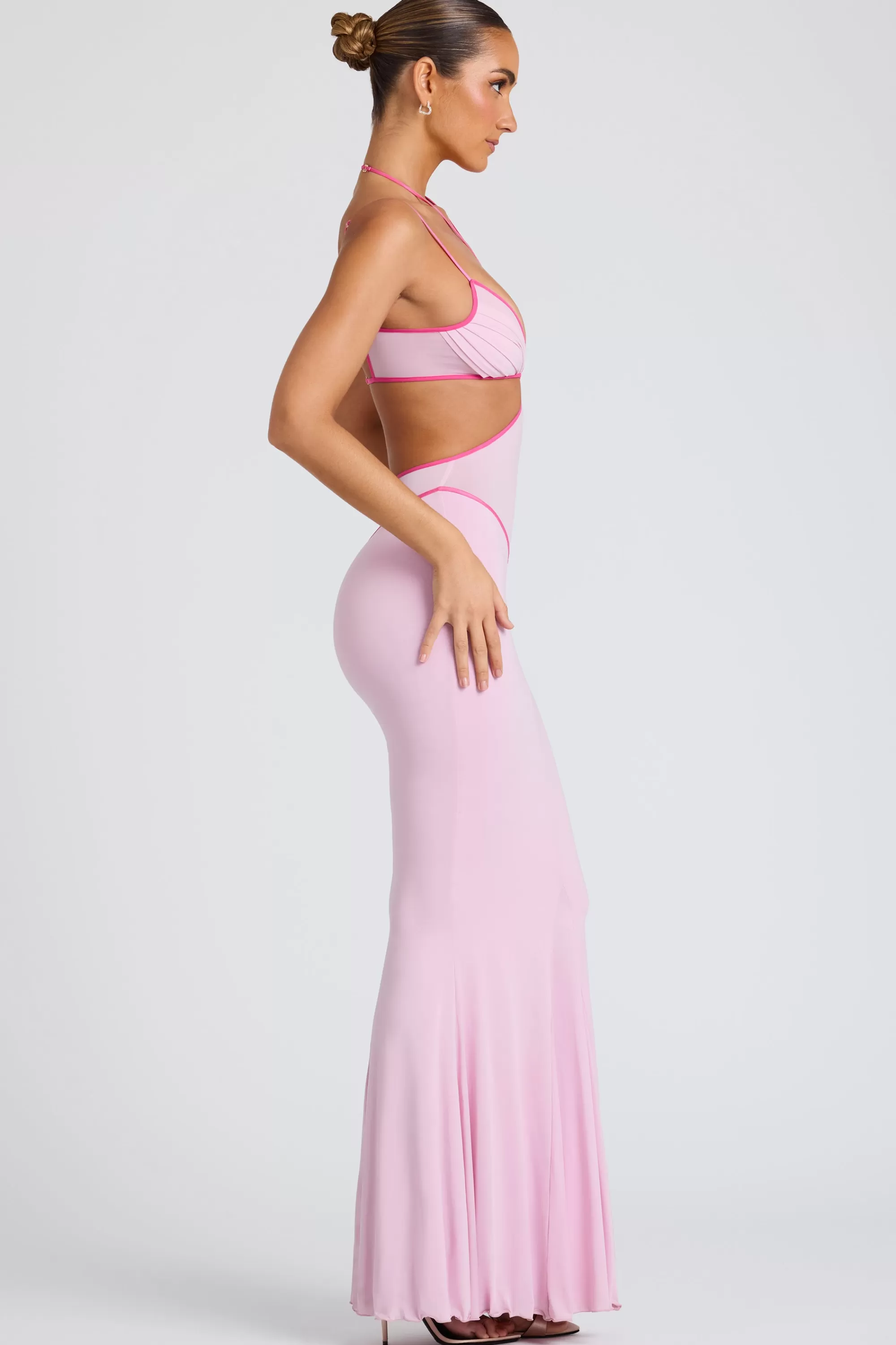 Oh Polly Contrast Binding Cut Out Evening Gown in Soft Pink SoftPink Online