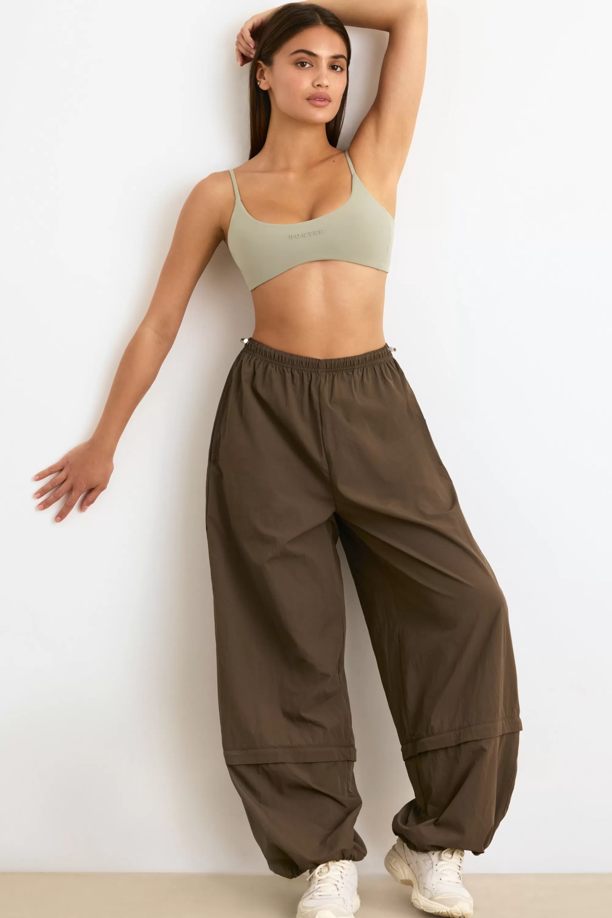 Oh Polly Convertible Wide Leg Track Pants in Espresso Clearance