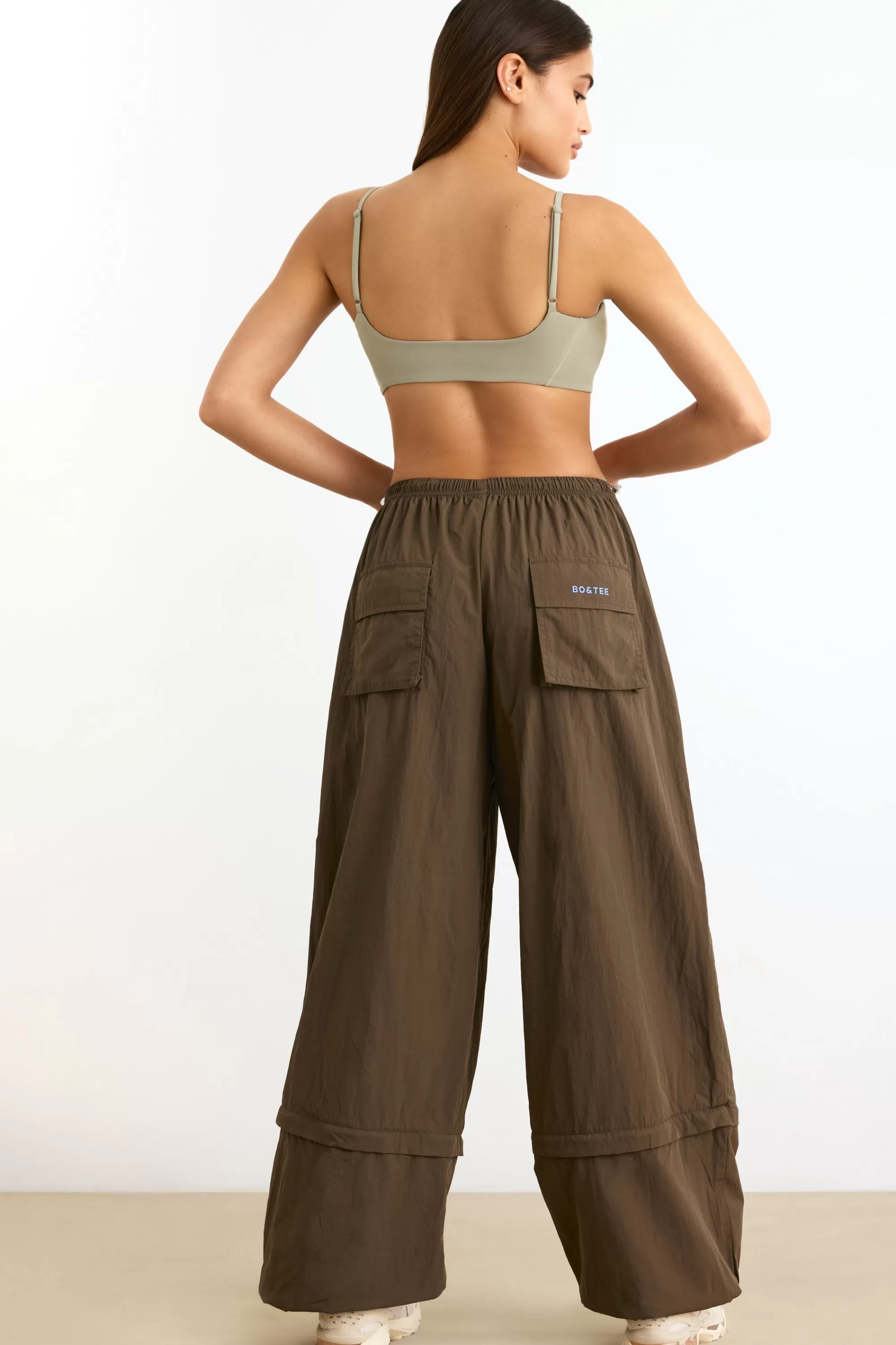 Oh Polly Convertible Wide Leg Track Pants in Espresso Clearance