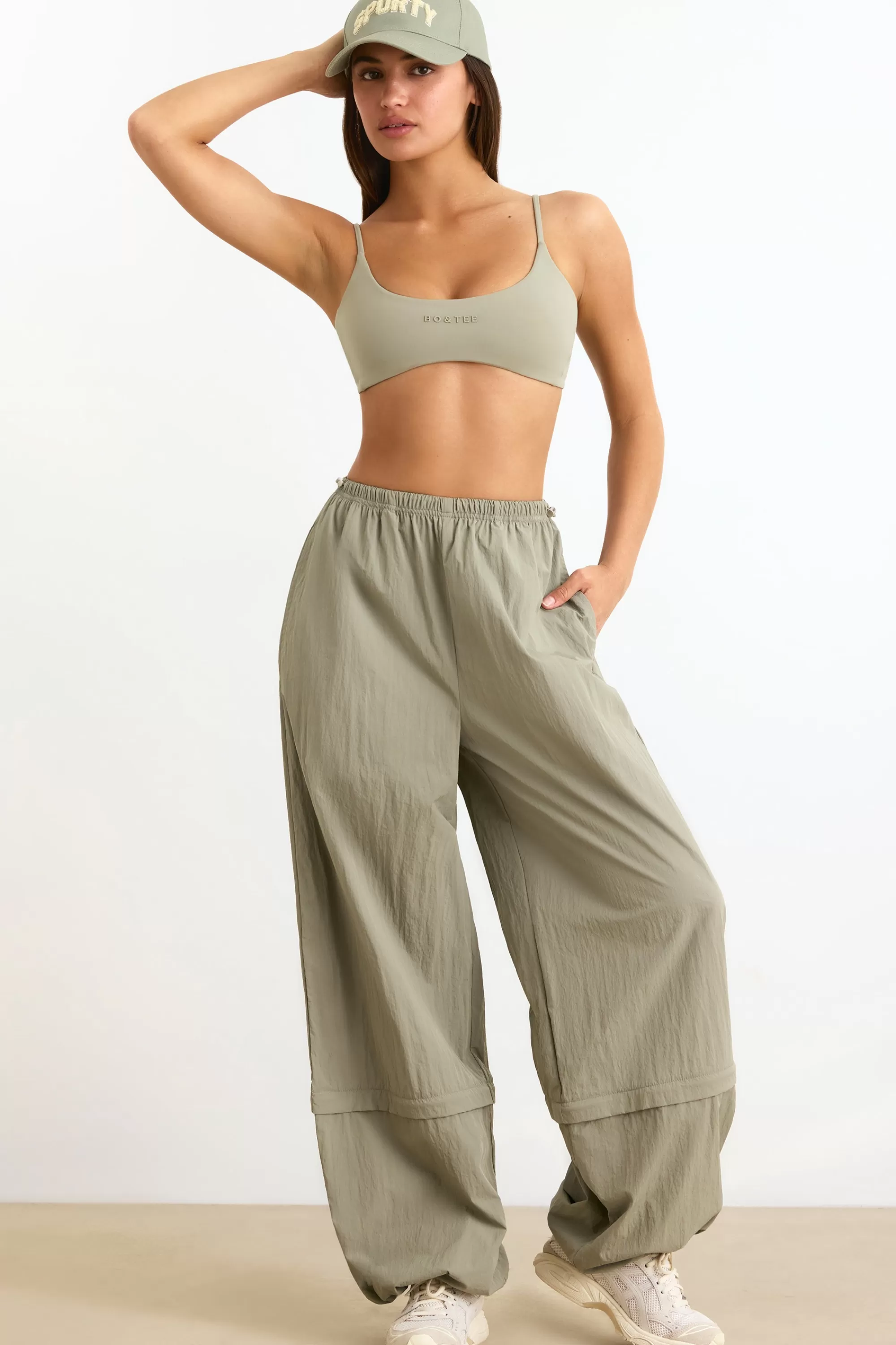 Oh Polly Convertible Wide Leg Track Pants in Mineral Fashion