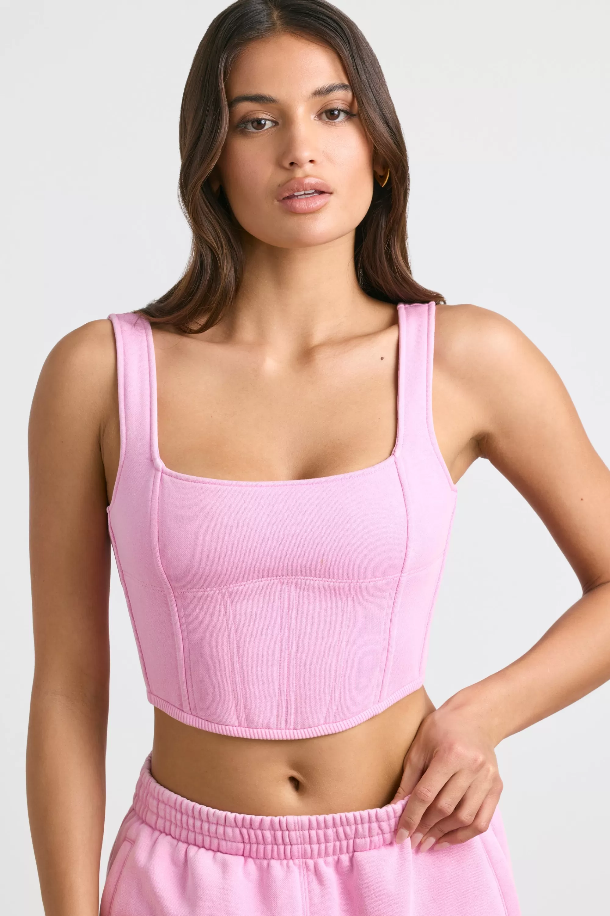 Oh Polly Corset Crop Top in Bubblegum Pink BubblegumPink Clearance