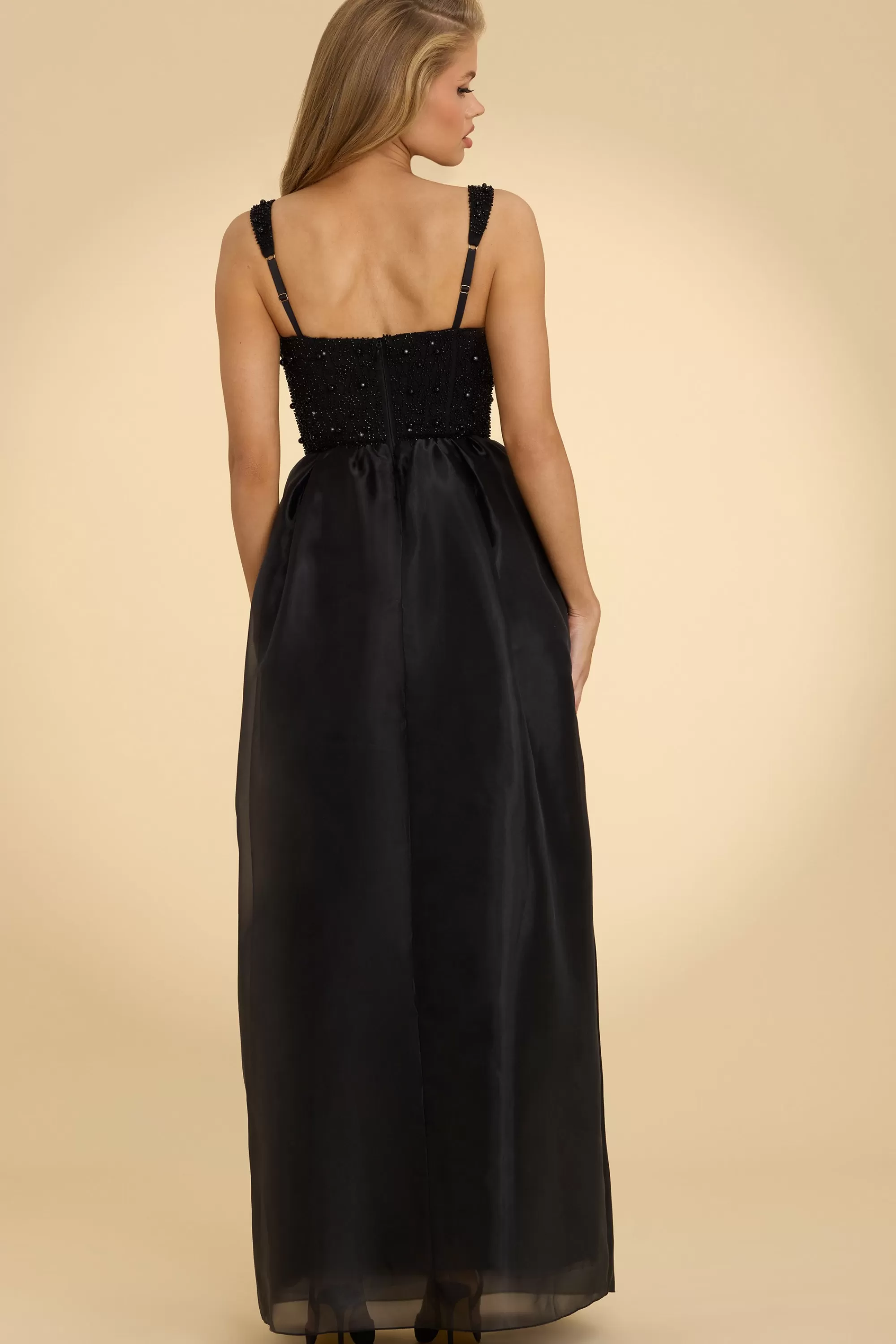 Oh Polly Corset Organza Maxi Dress in Black Store