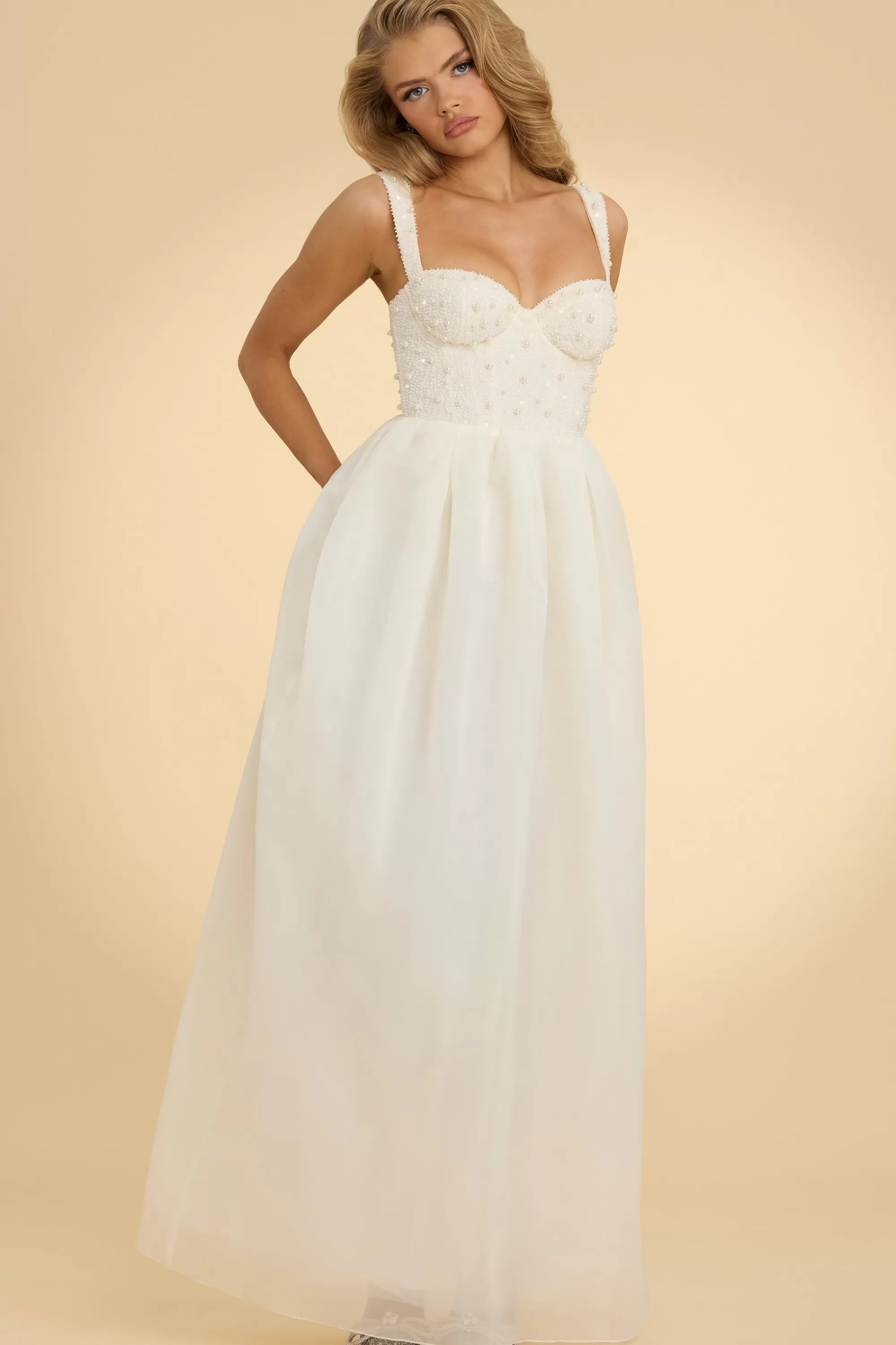 Oh Polly Corset Organza Maxi Dress in White Flash Sale