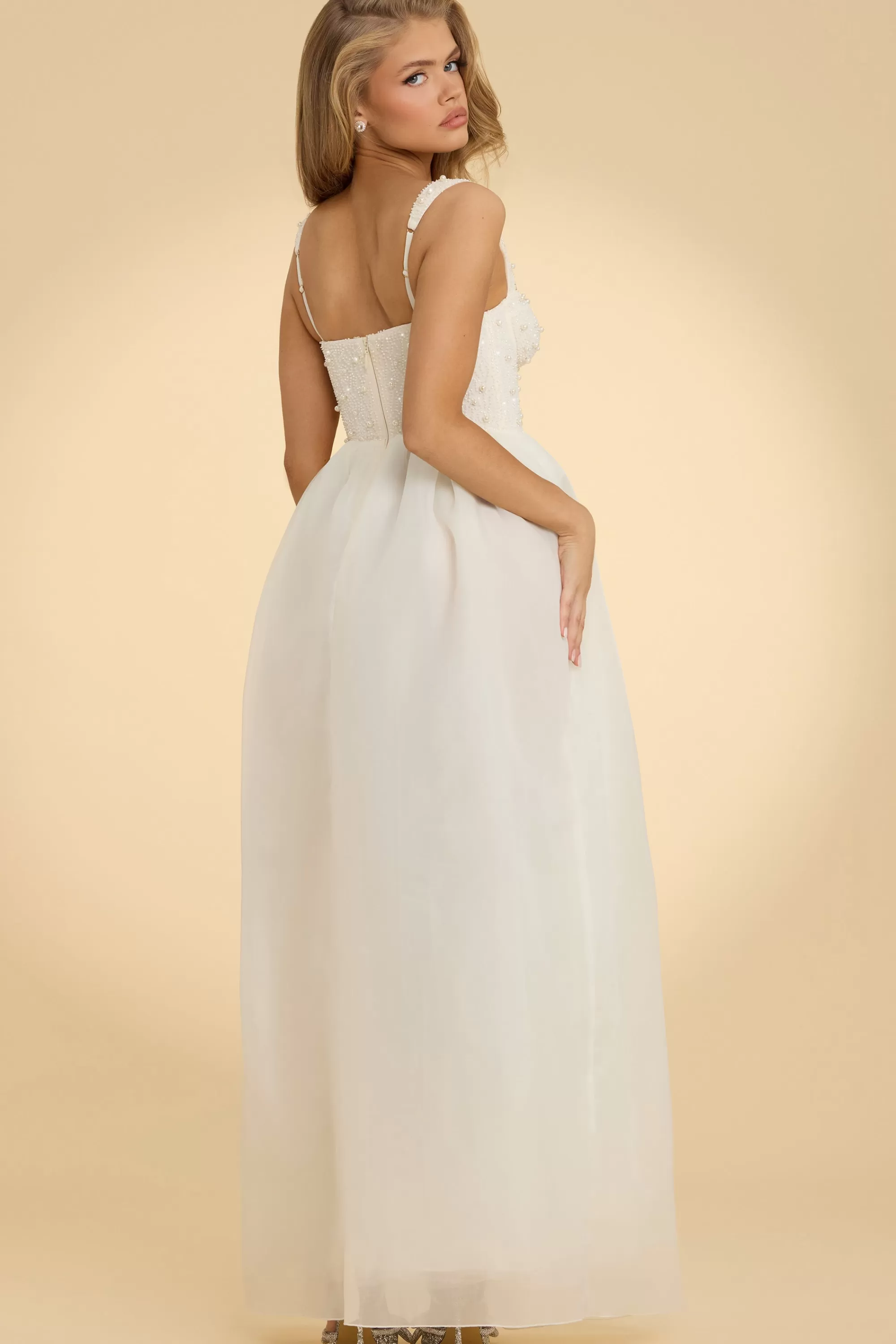 Oh Polly Corset Organza Maxi Dress in White Flash Sale