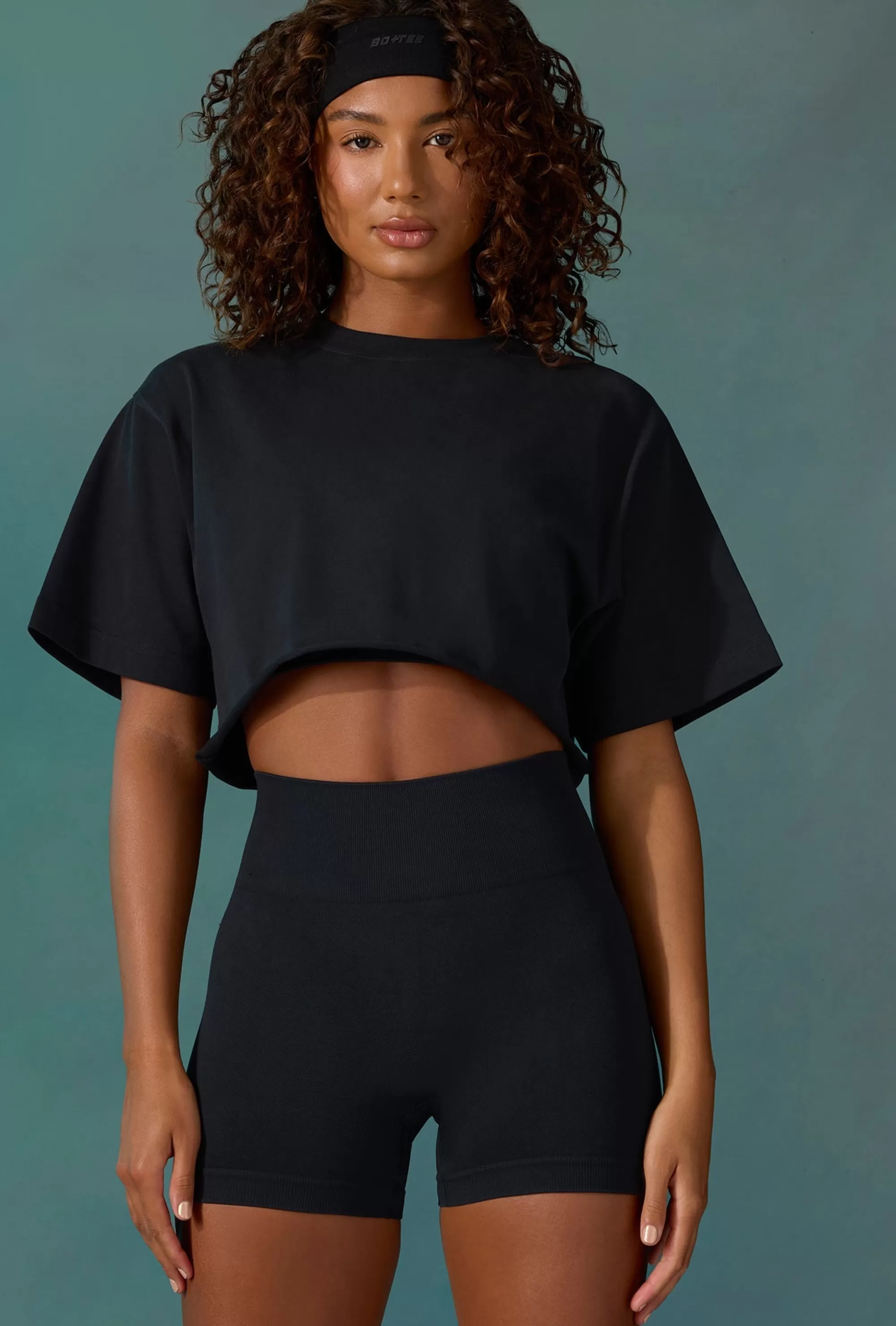 Oh Polly Cotton Cropped Oversized T-Shirt in Black Fashion