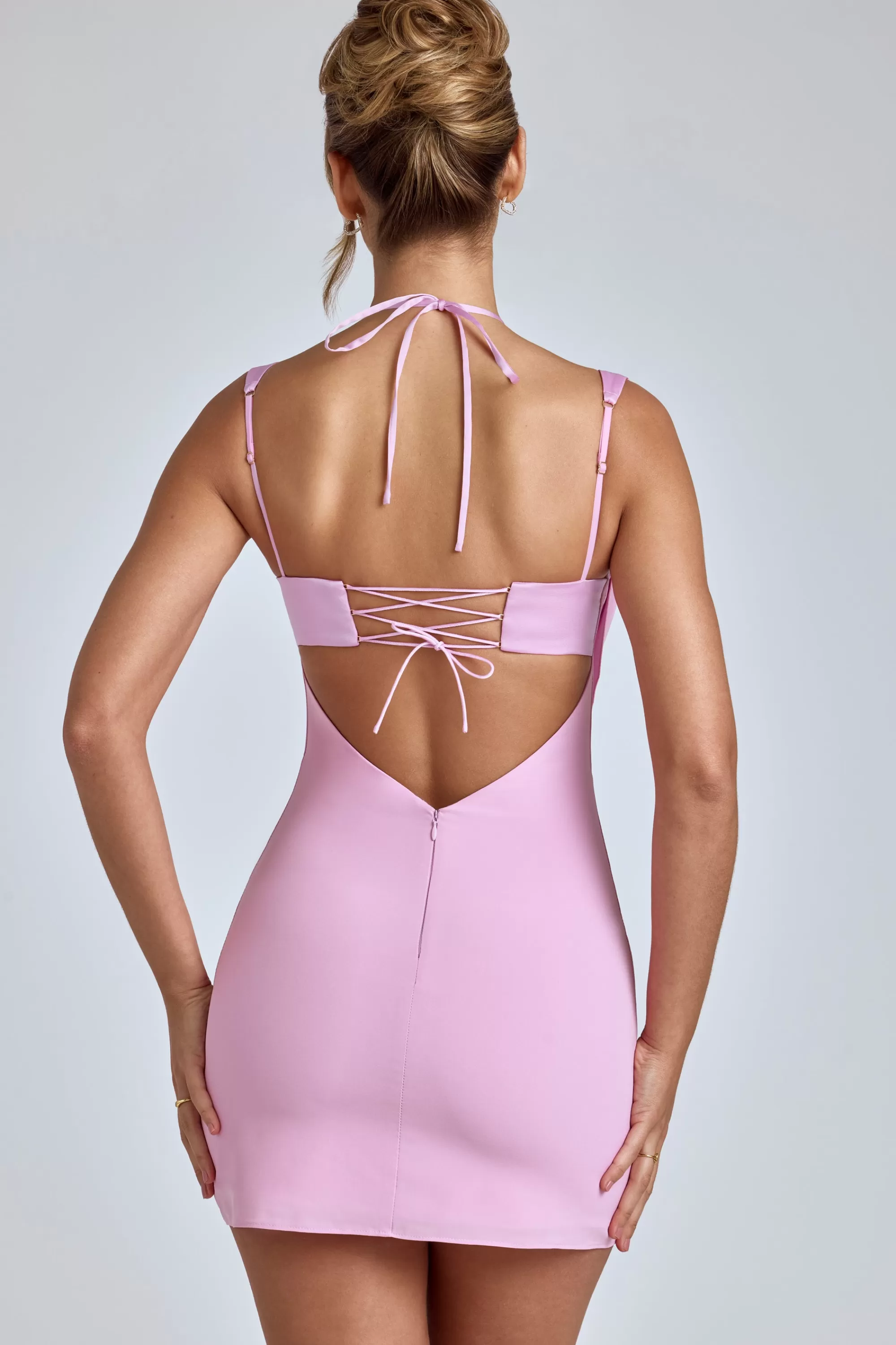 Oh Polly Cowl-Neck A-Line Mini Dress in Baby Pink BabyPink Discount